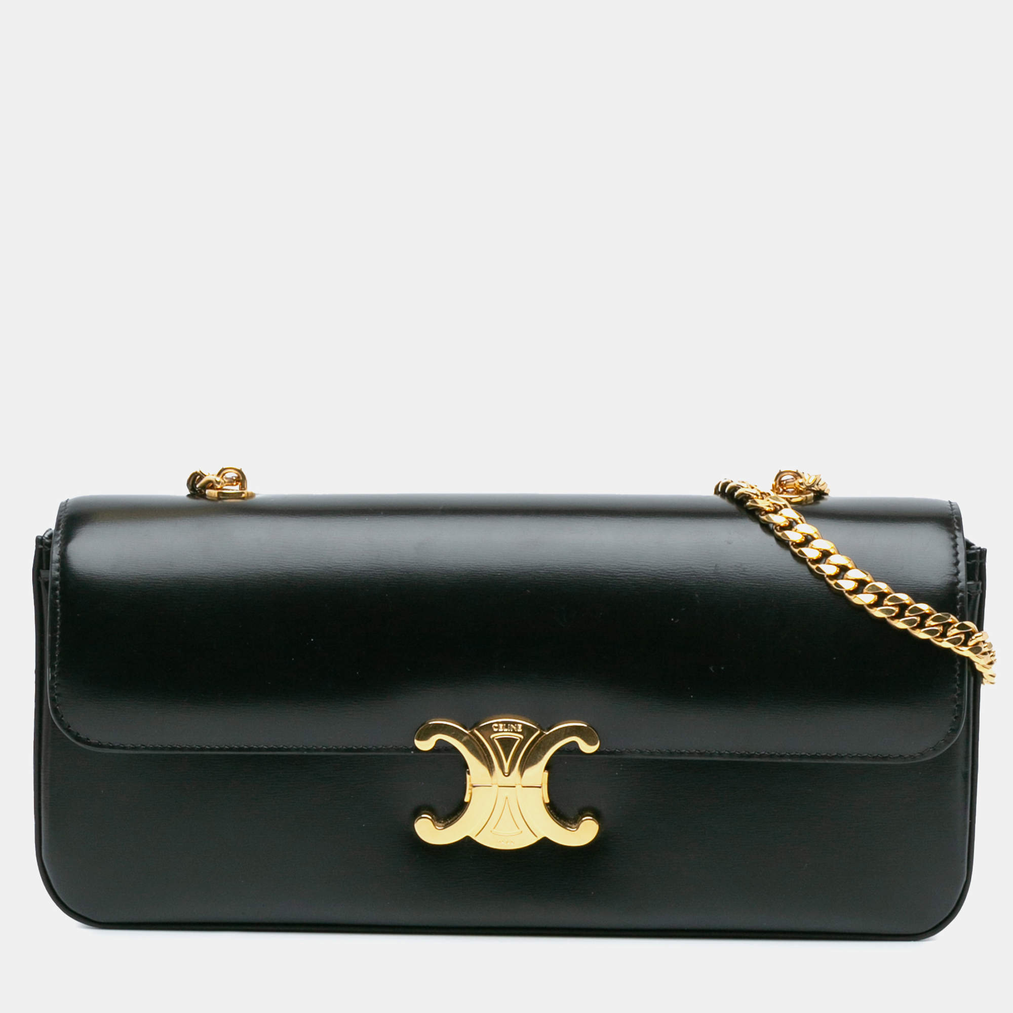 Celine Black Triomphe Calfskin Cuir Chain Shoulder Bag