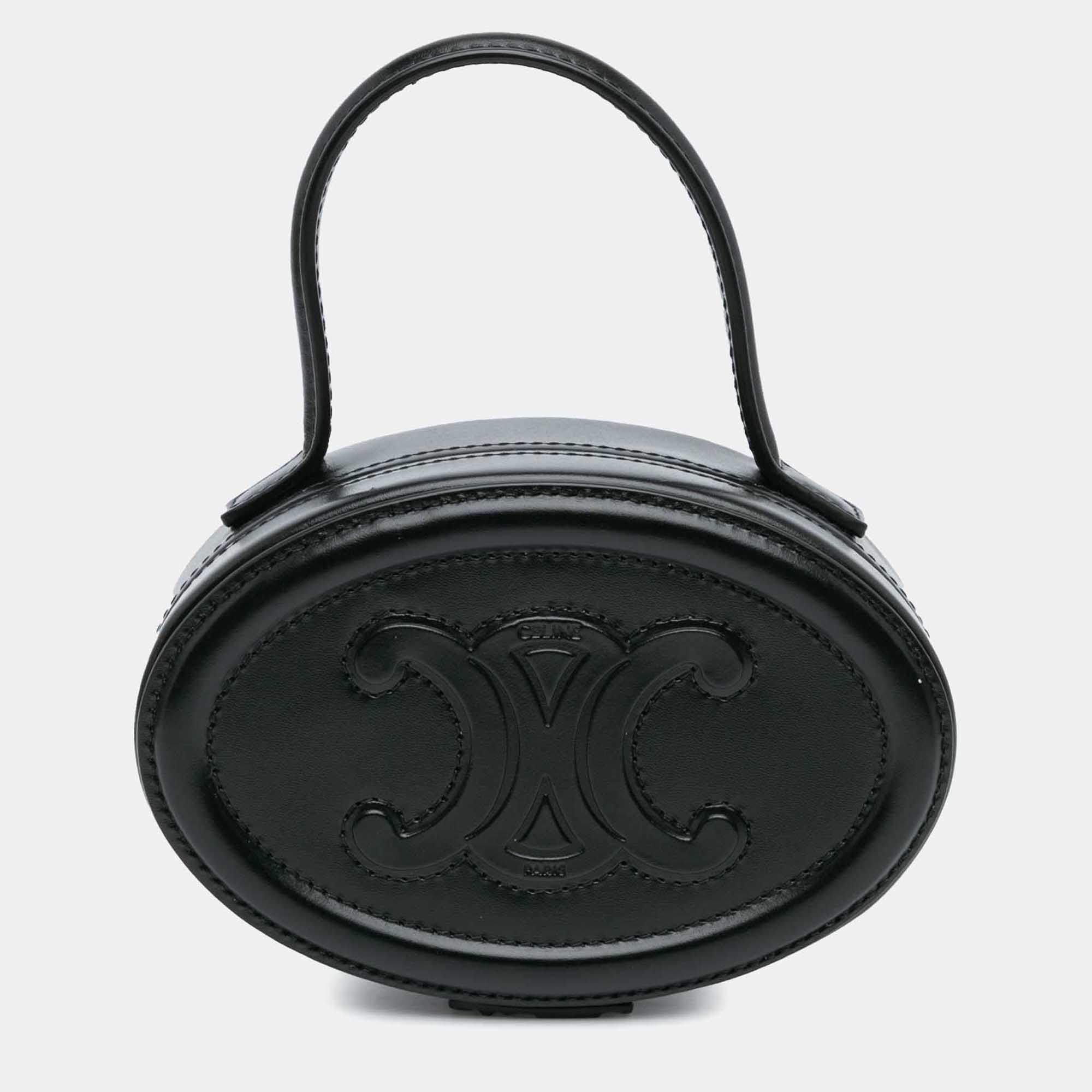 Celine Black Calfskin Cuir Triomphe Oval Handbag