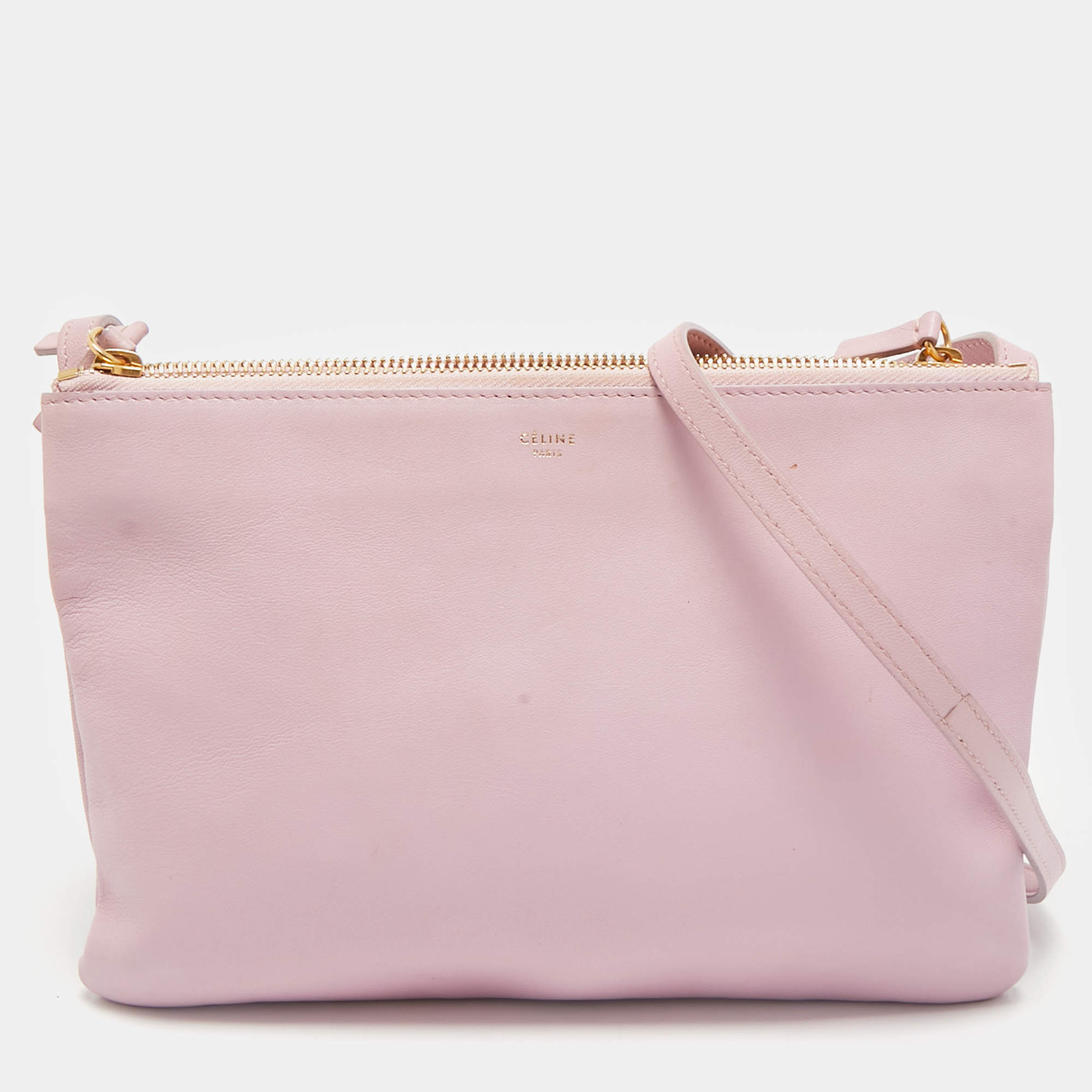 Pre Owned حقيبة كروس سيلين تريو جلد أصفر كبيرة 