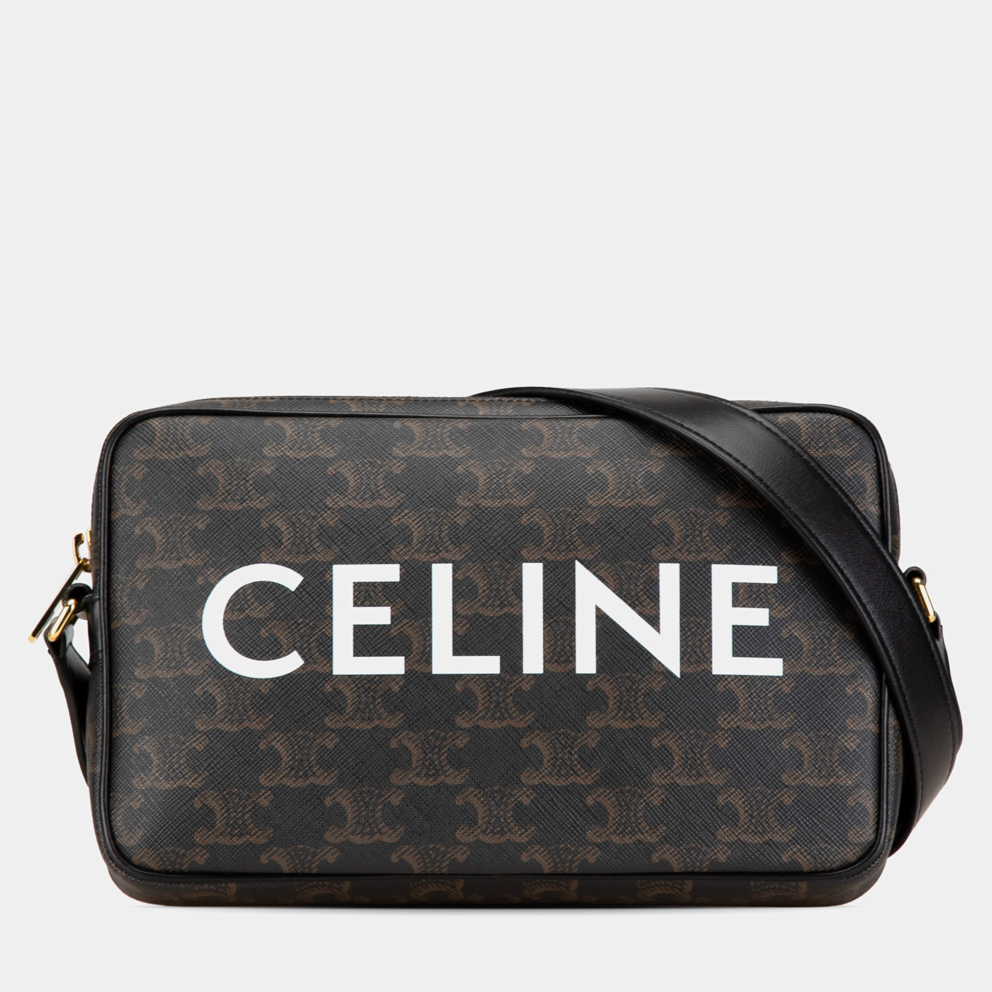 Celine Brown Triomphe Coated Canvas Logo Crossbody