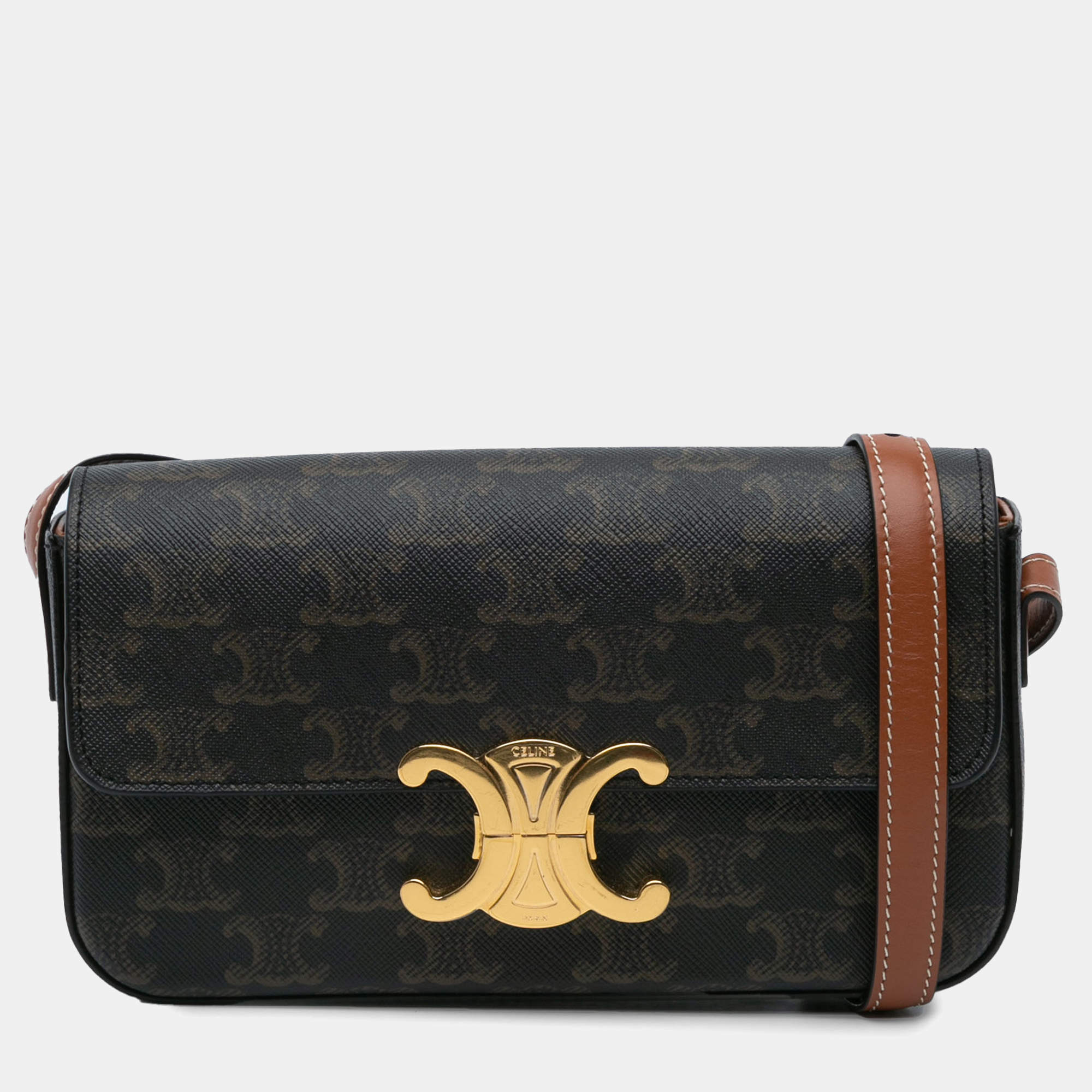 Celine Brown Triomphe Coated Canvas Claude Shoulder Bag
