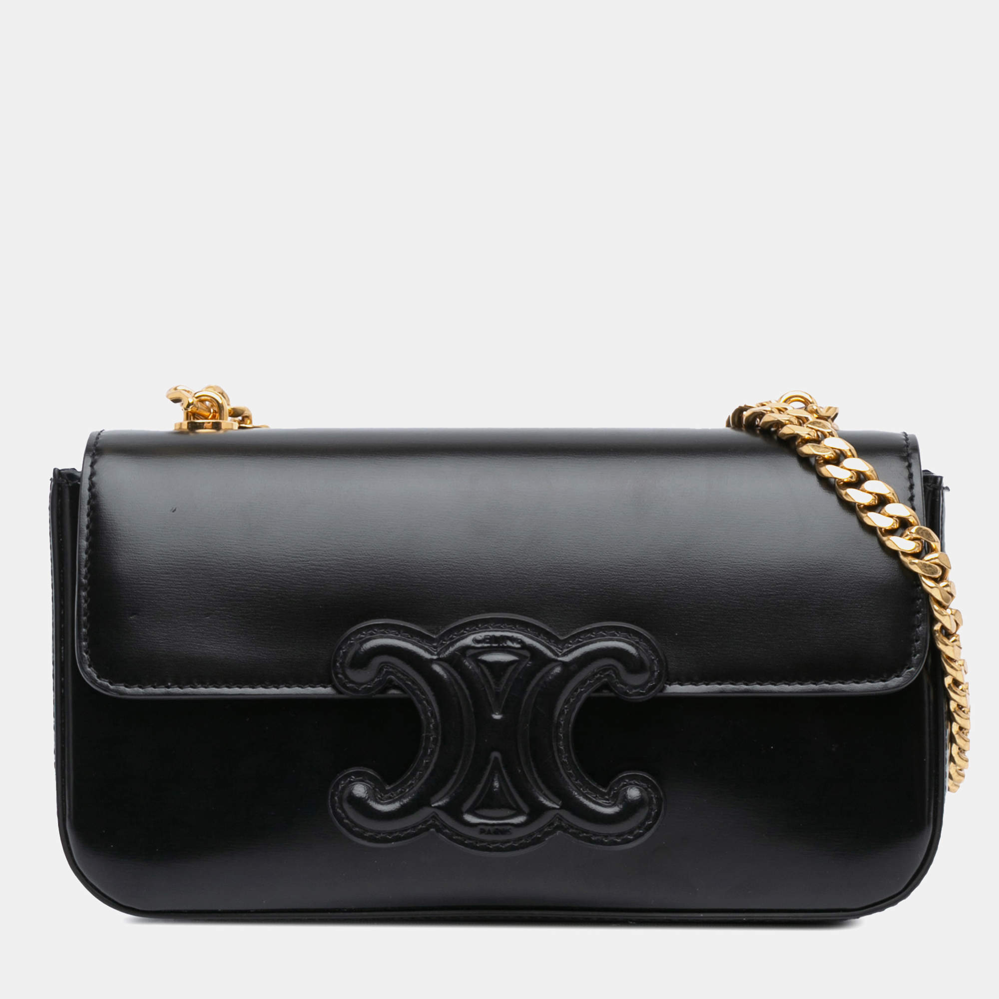 Celine Black Shiny Calfskin Claude Chain Shoulder Bag