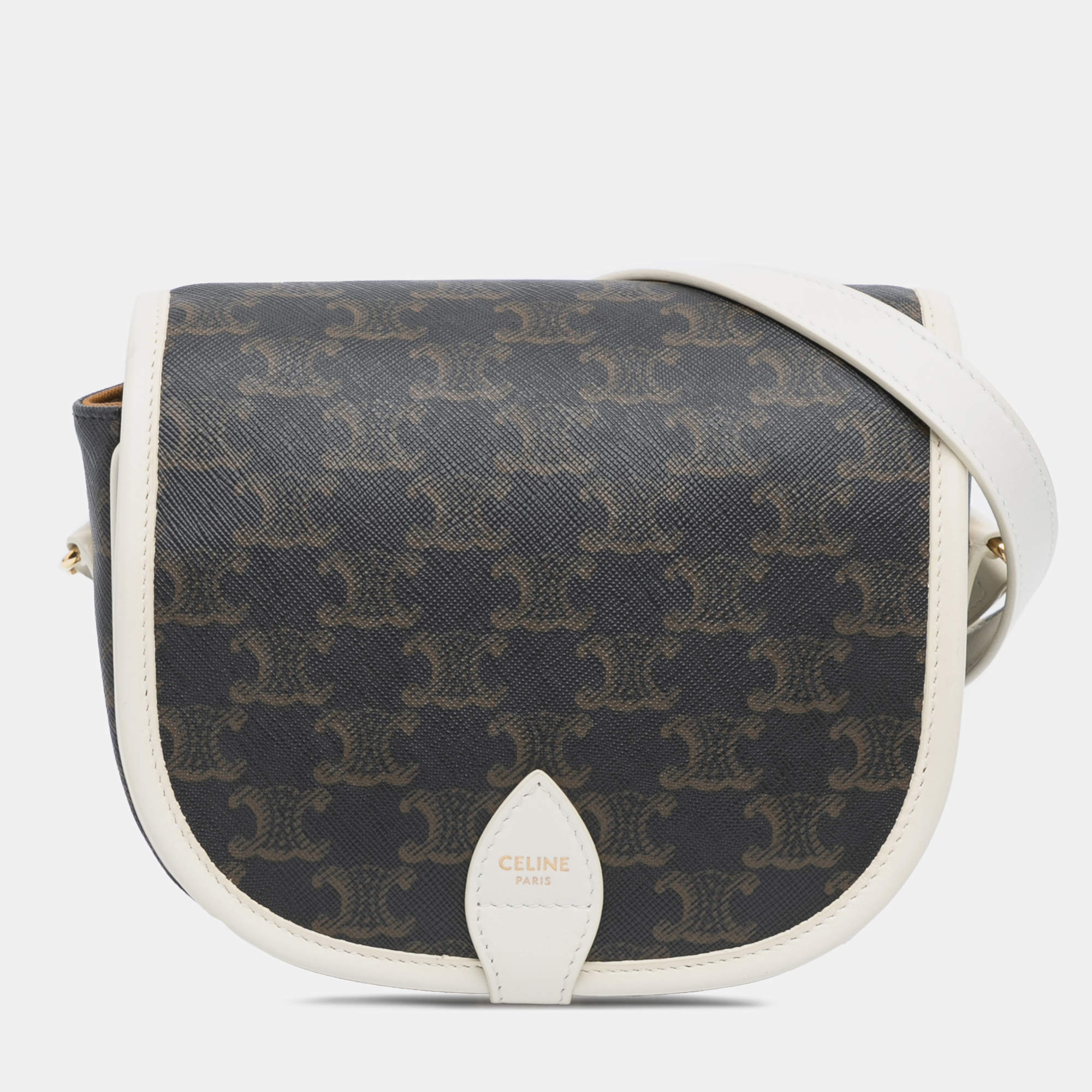 Celine Brown White Medium Triomphe Coated Canvas Folco Crossbody