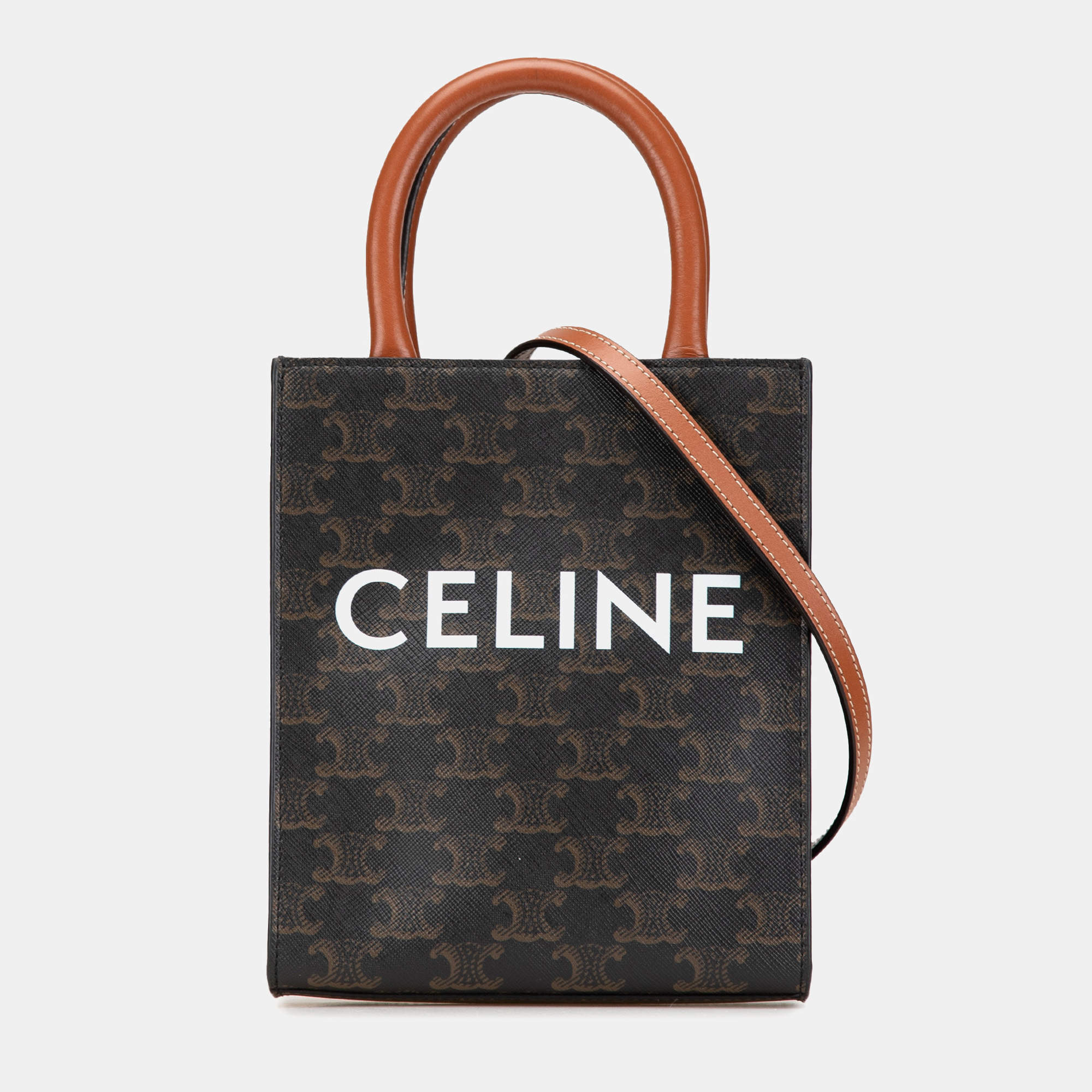 Celine Brown Mini Triomphe Coated Canvas Vertical Cabas Satchel