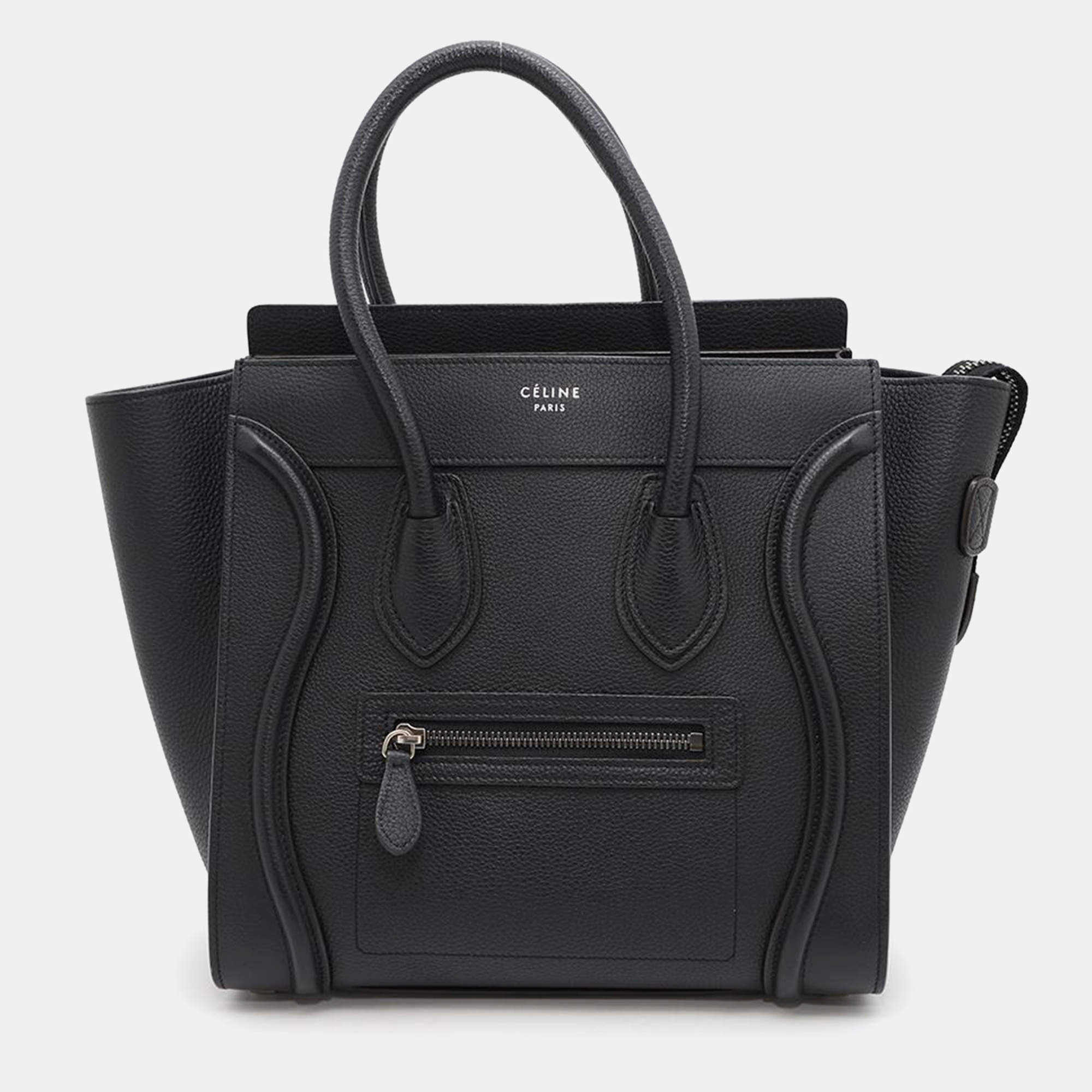 Celine Black Leather Luggage Micro Tote Bag