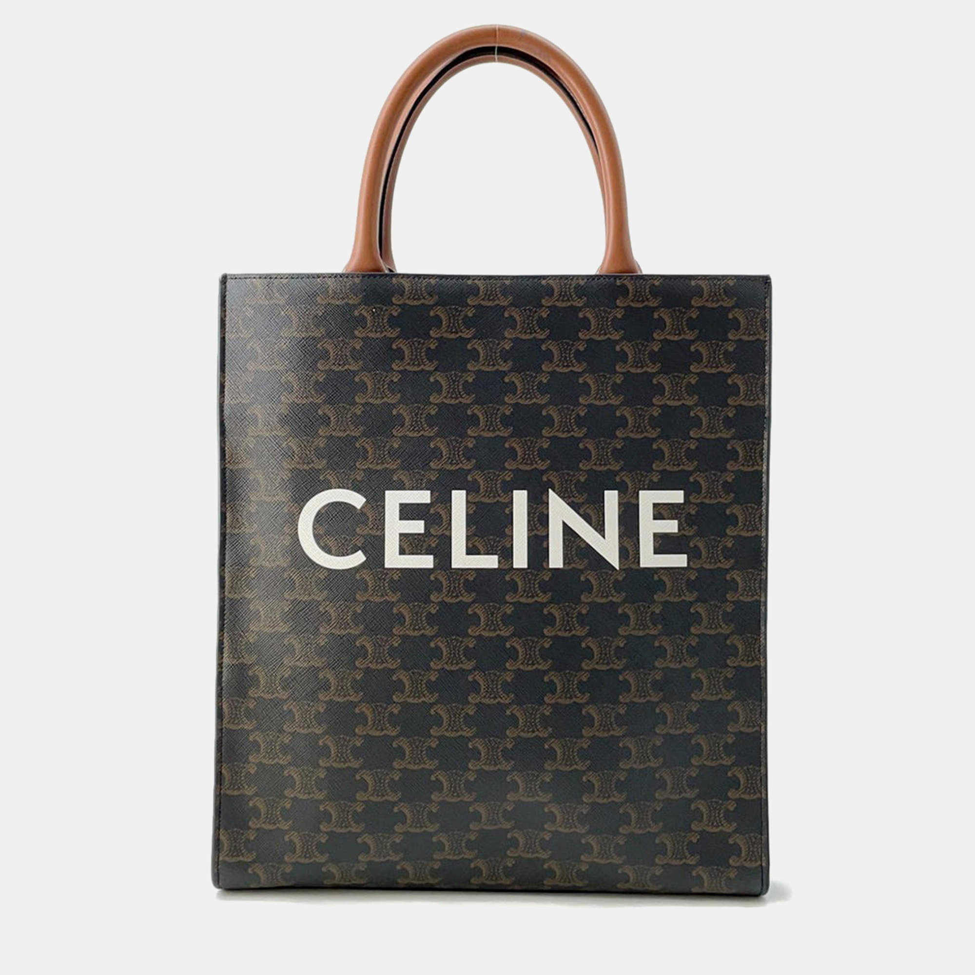 Celine Triomphe Vertical Hippo Tan Pvc Coated Canvas Leather Size Small