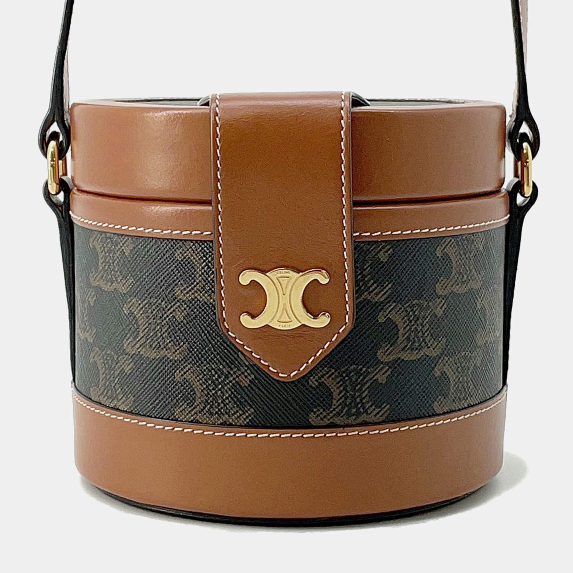 Celine Tan PVC Coated Canvas and Leather Triomphe Tambour Small Shoulder Bag