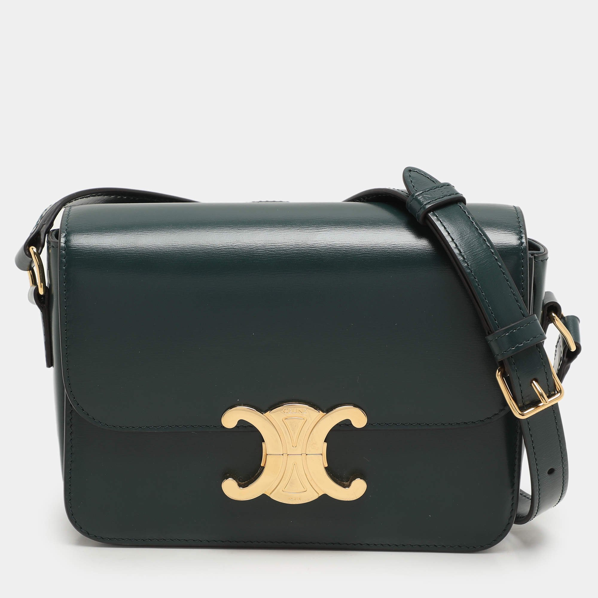 Celine Dark Green Leather Teen Triomphe Shoulder Bag
