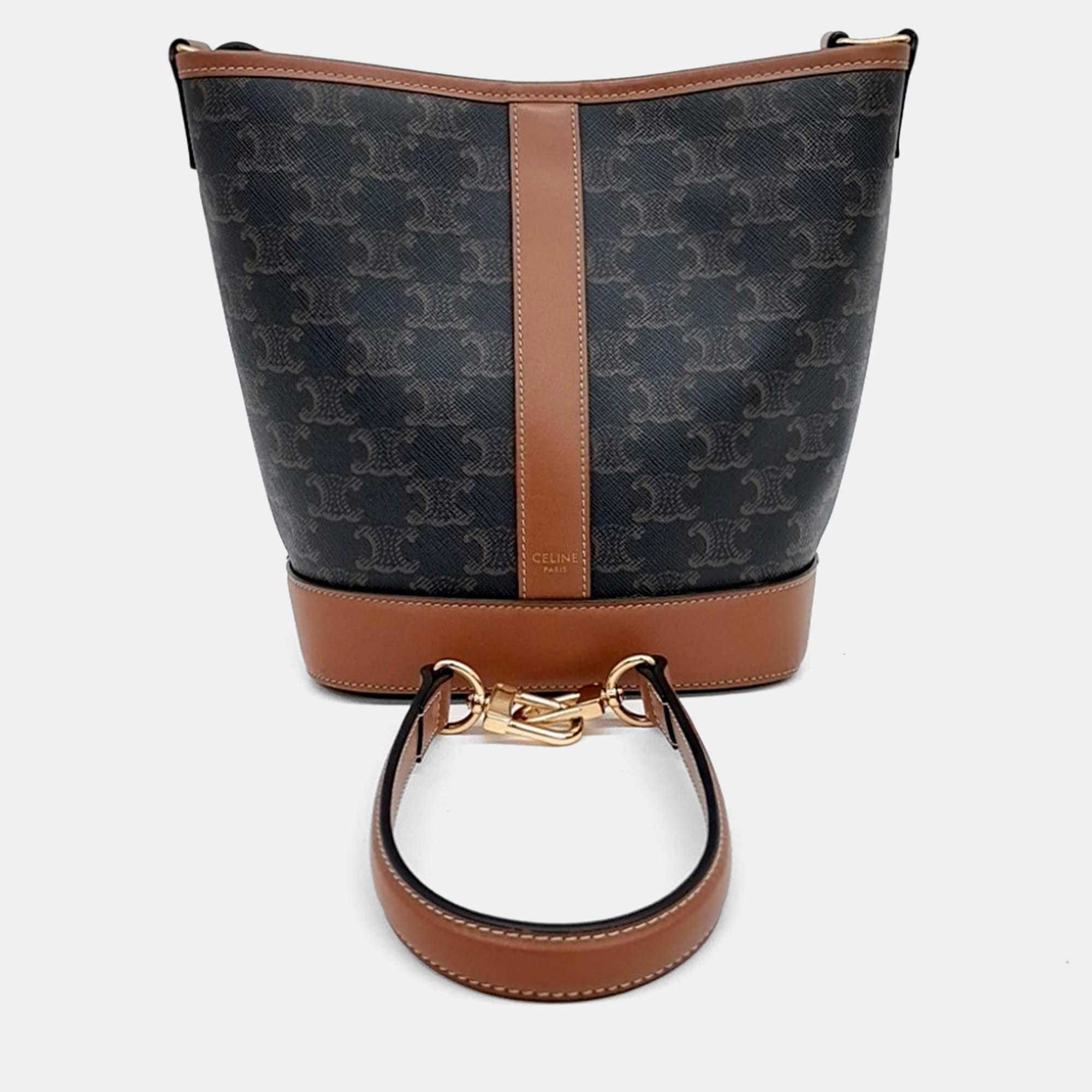 Celine Brown Canvas and Leather Triumph Bucket Small Bag