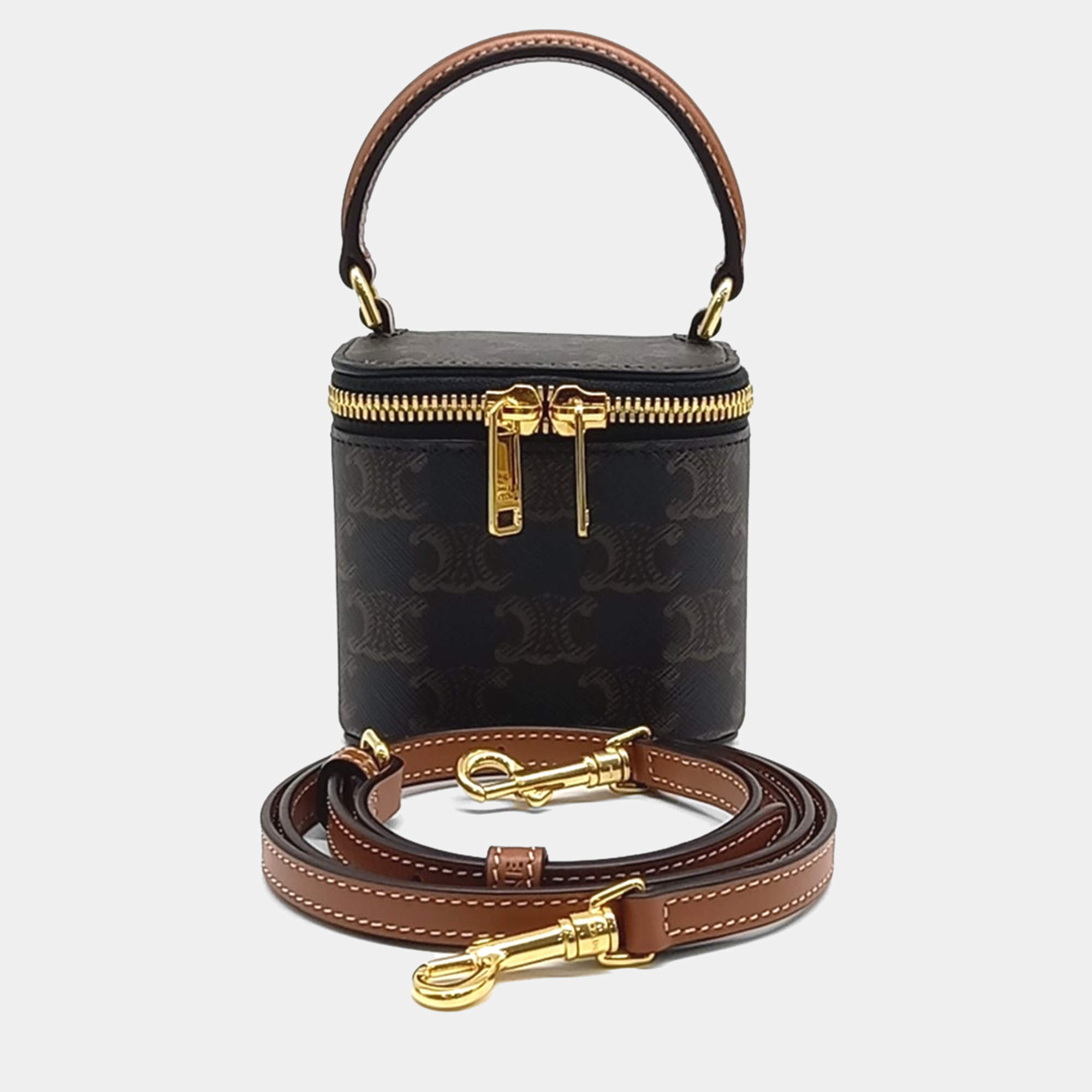 Celine Black Brown Canvas and Leather Triumph Mini Vanity Case
