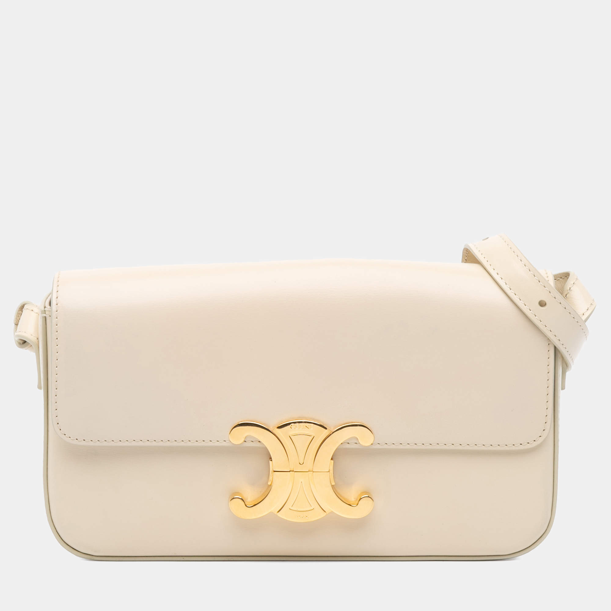 Celine Beige Triomphe Leather Claude Shoulder Bag