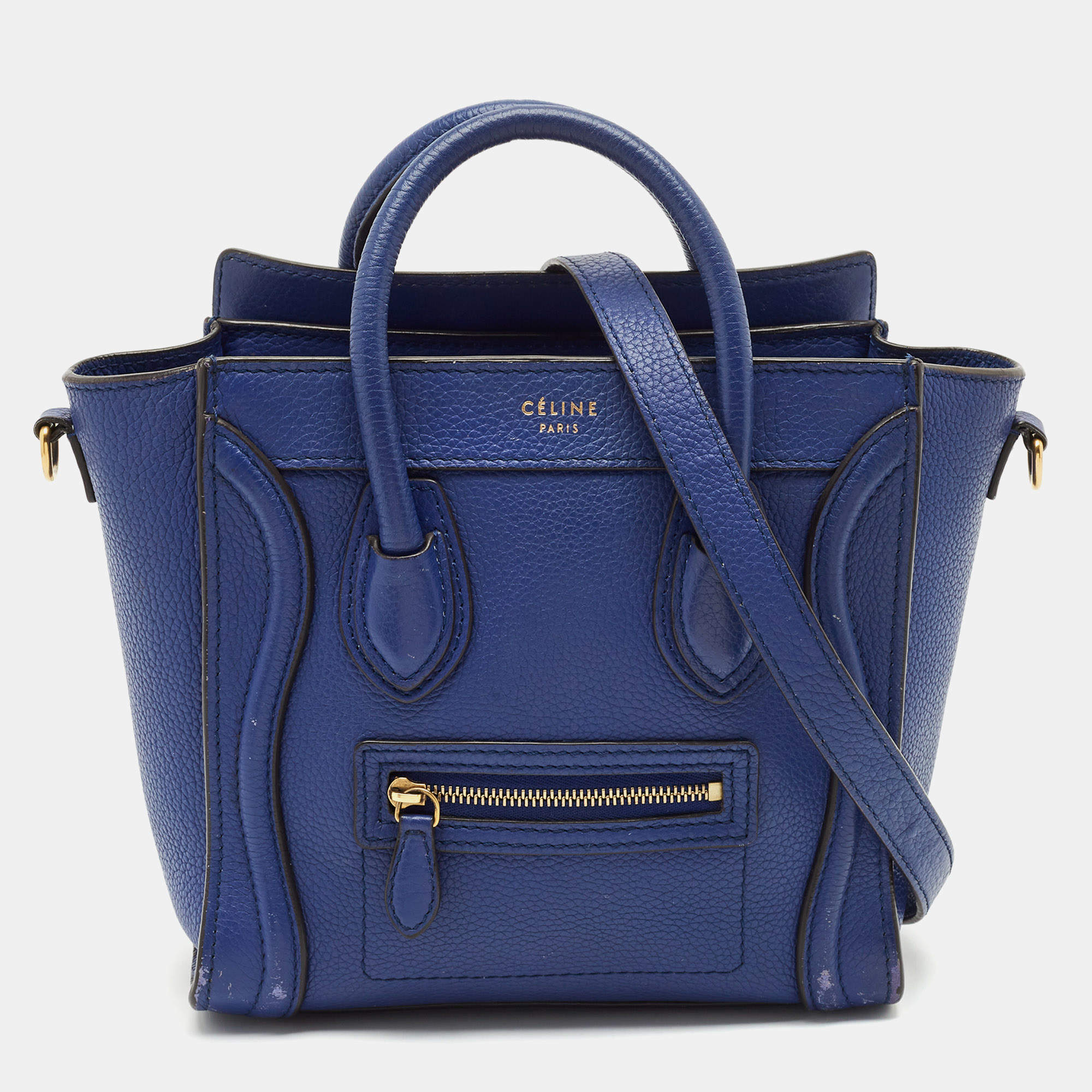 Celine Blue Leather Nano Luggage Tote