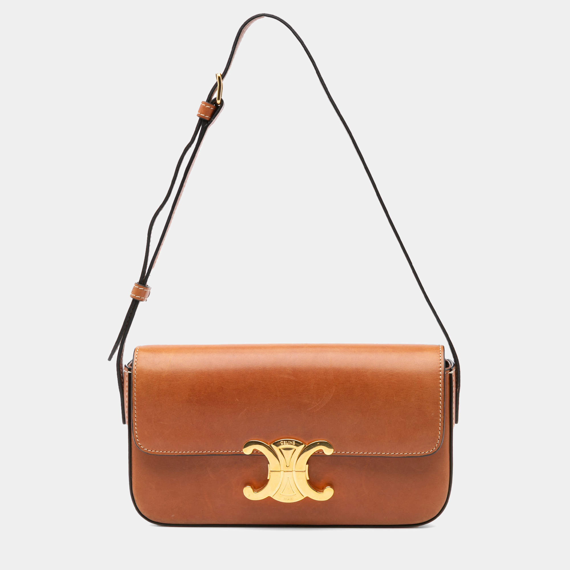 Celine Brown Leather Triomphe Claude Shoulder Bag