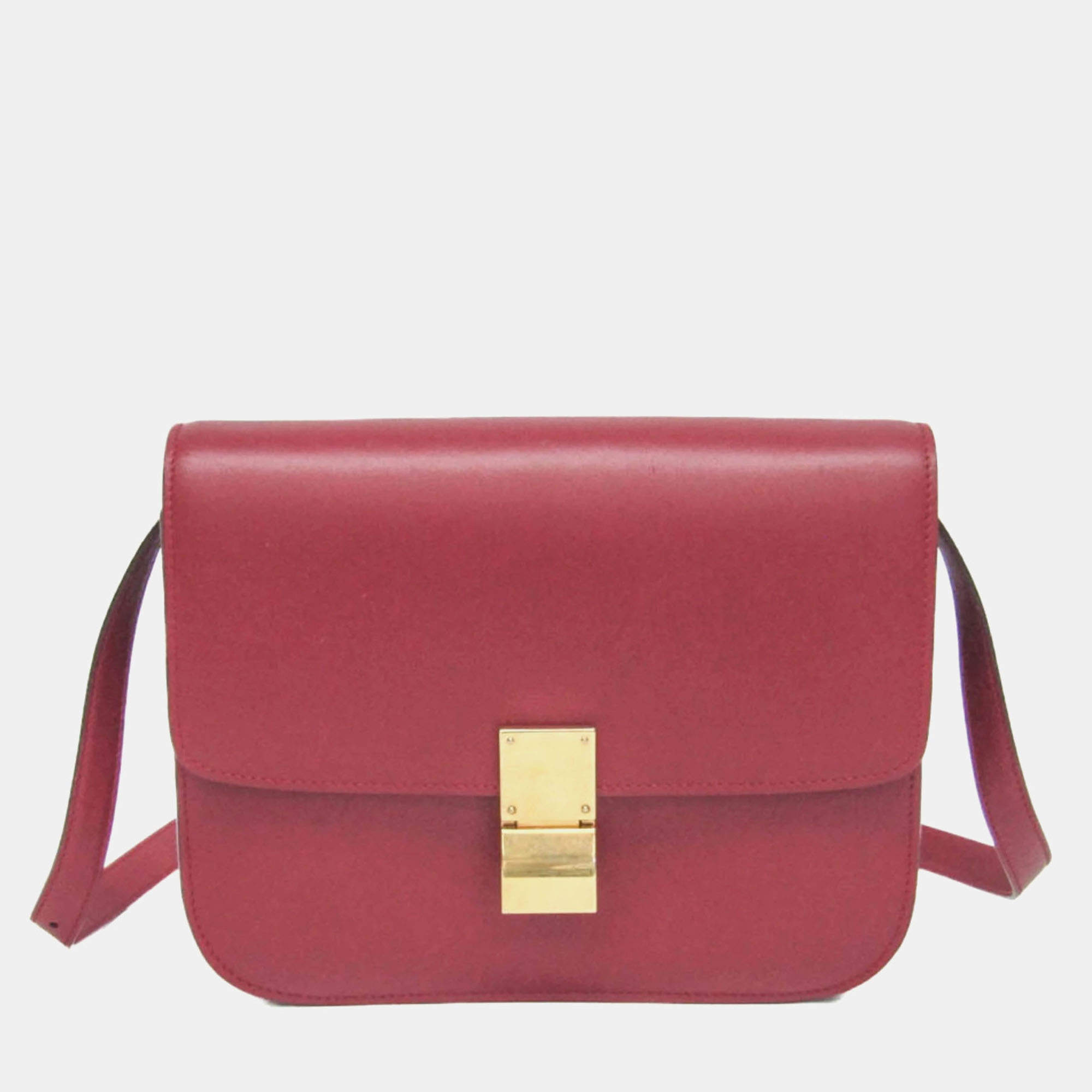 Celine Red Color Leather  Classic Box Medium Shoulder Bag 