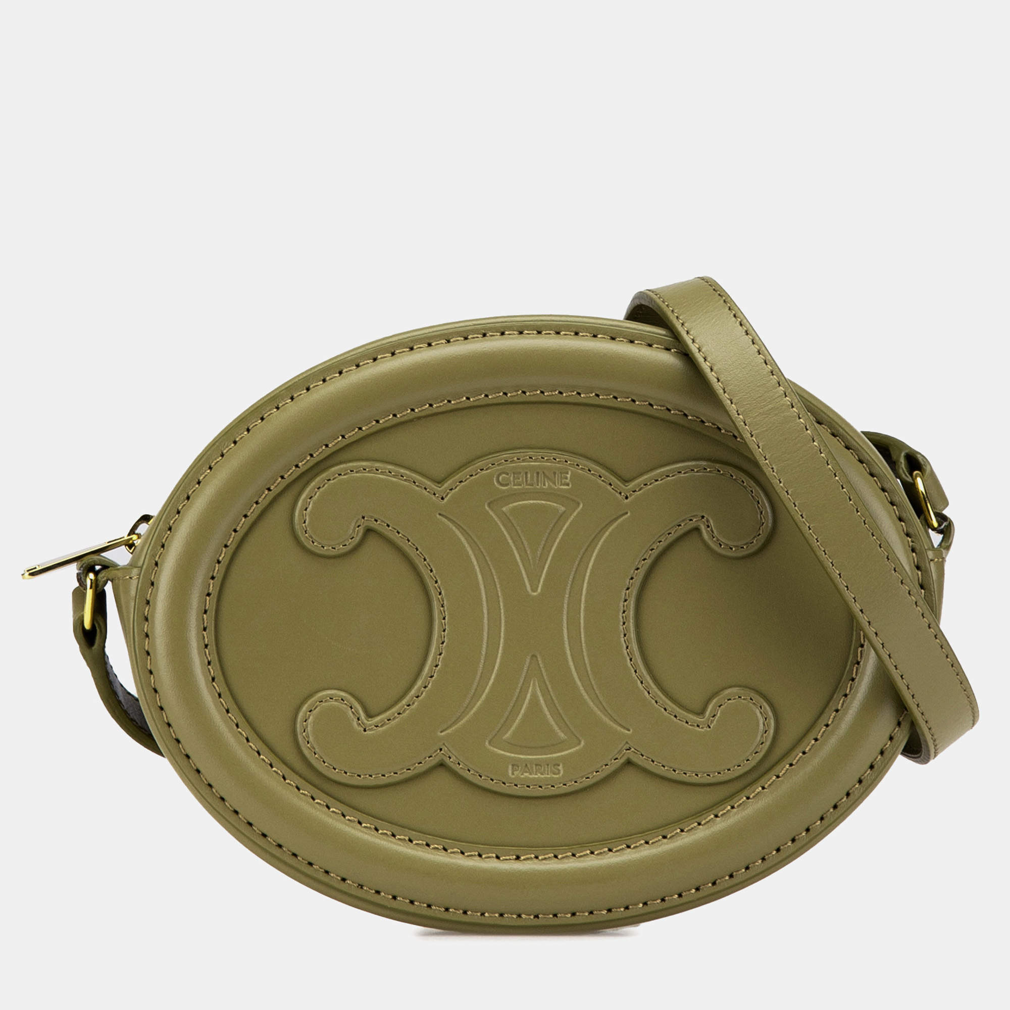 Celine Green Small Calfskin Cuir Triomphe Oval Crossbody