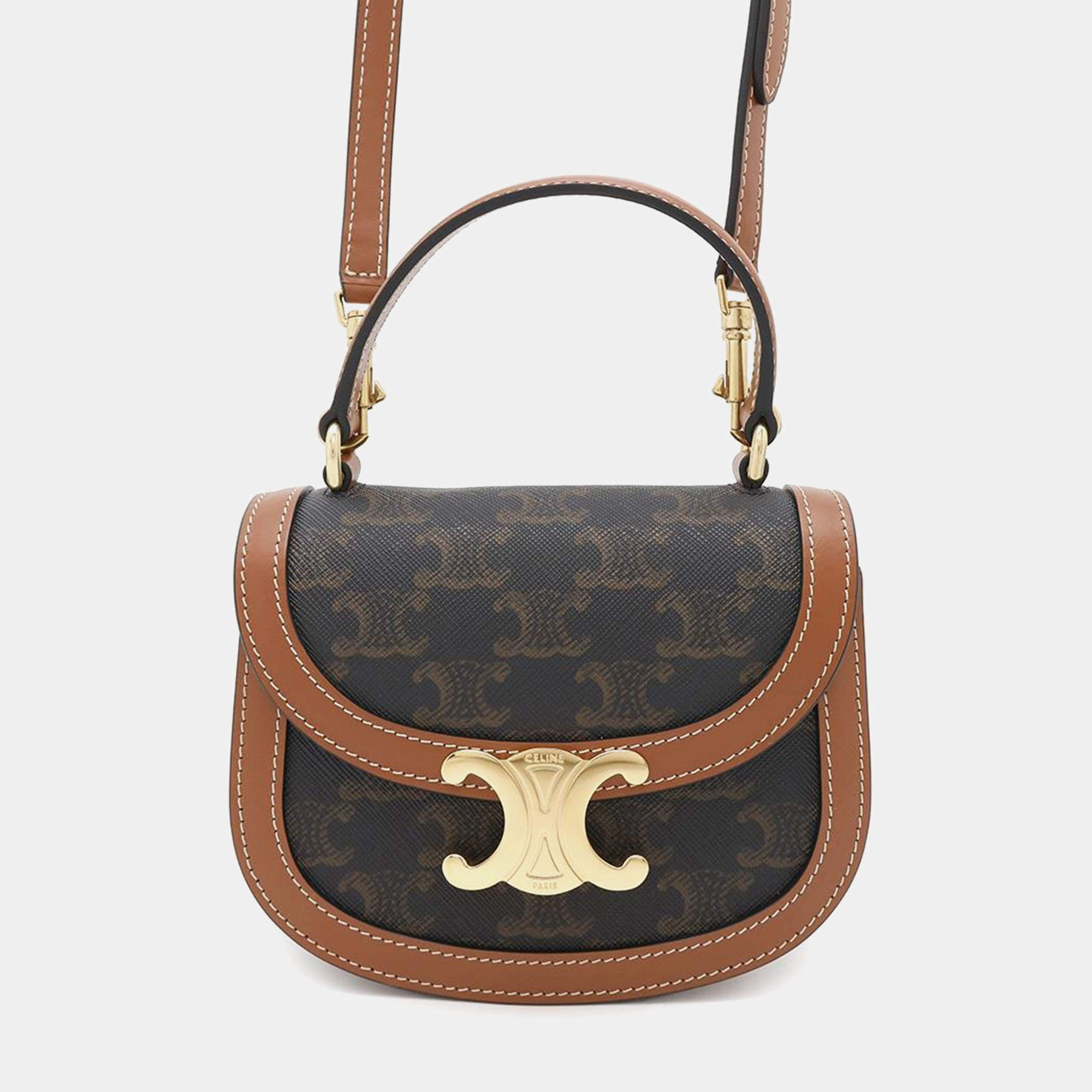 Celine Tan PVC Calf Leather Triomphe Mini Cabas Shoulder Bag