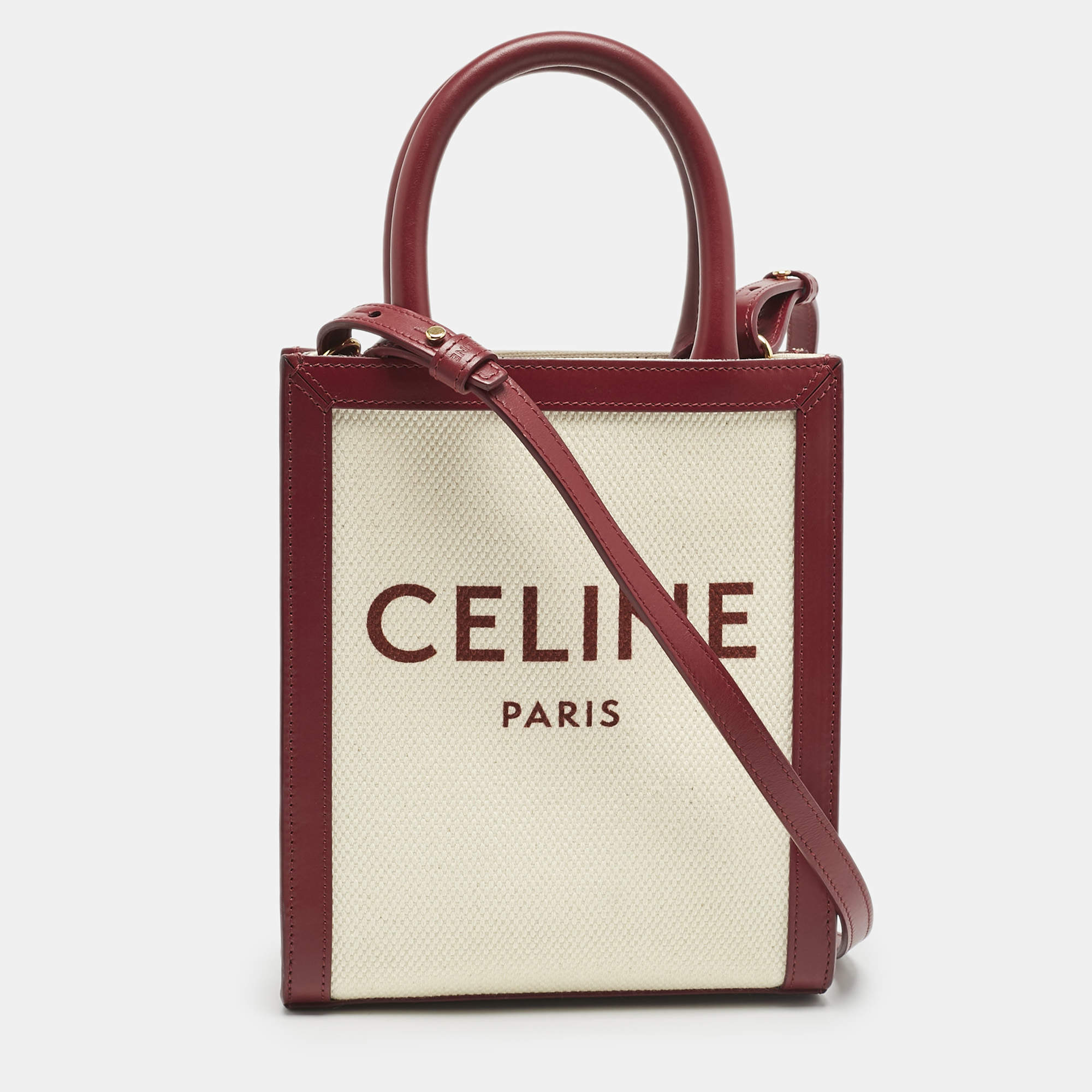 Celine Red/Natural Canvas and Leather Mini Vertical Cabas Tote