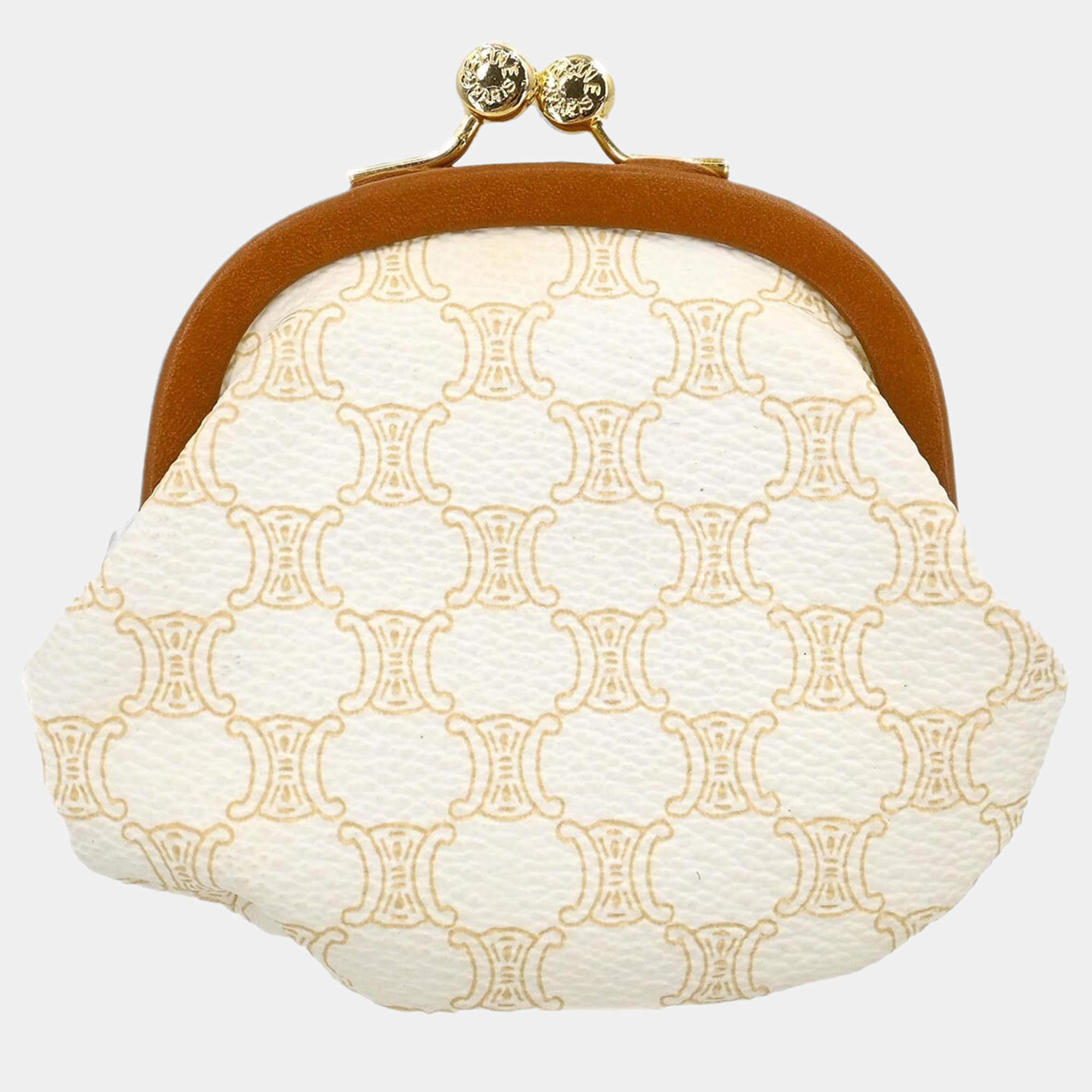 Celine White Coated Canvas Small Macadam Coin Purse Wallet