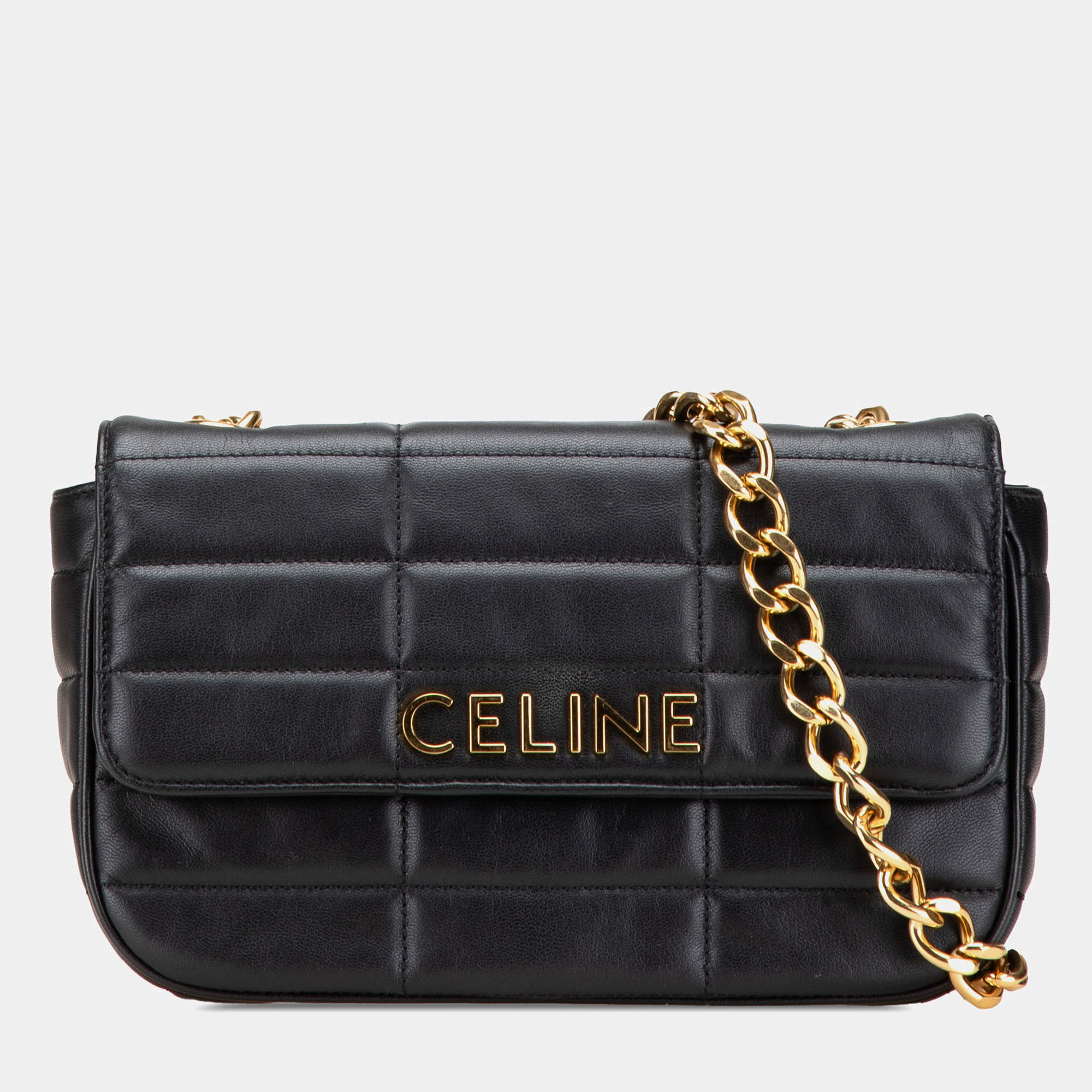 Celine Black Matelasse Goatskin Monochrome Chain Shoulder Bag
