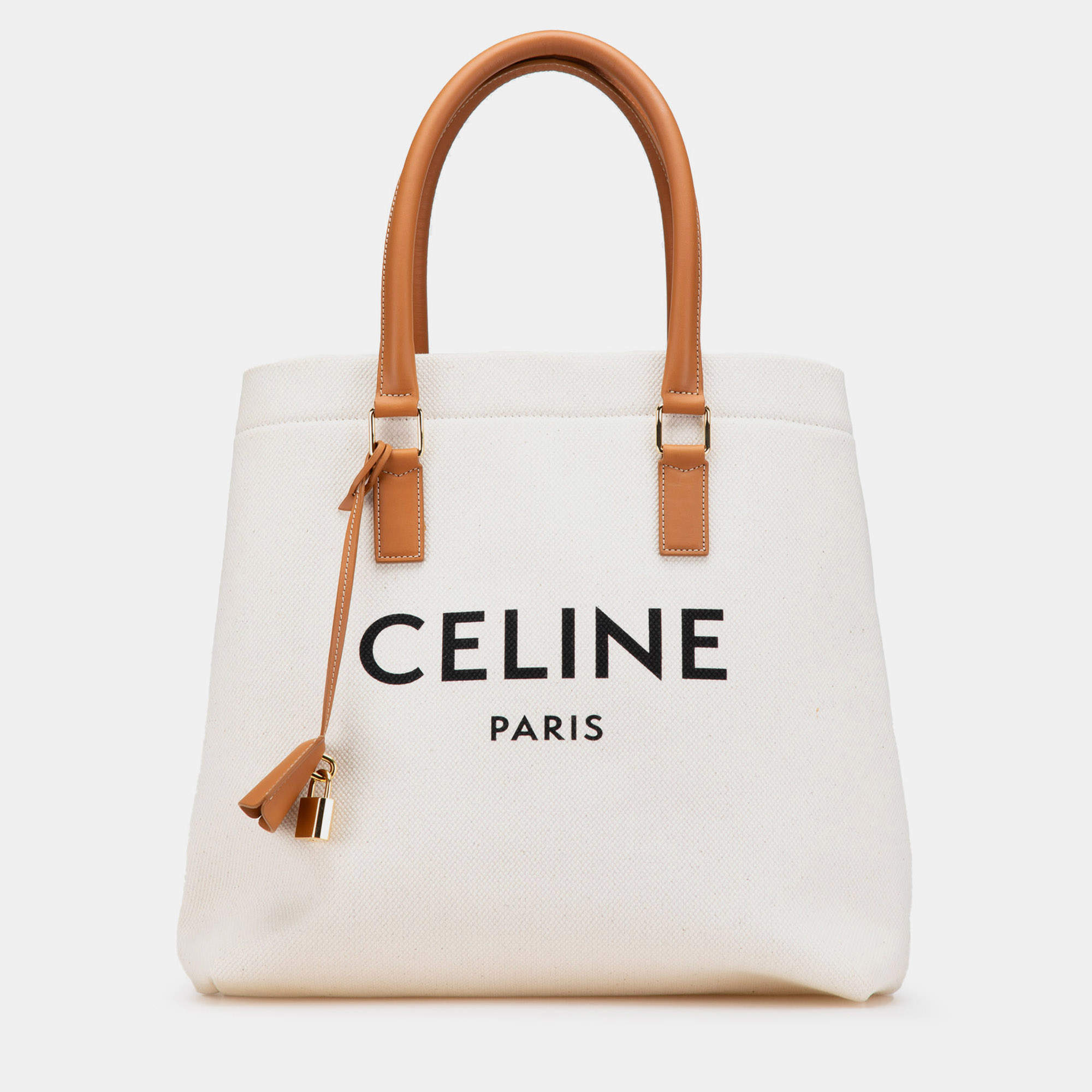 Celine Beige Small Canvas Logo Print Horizontal Cabas Tote