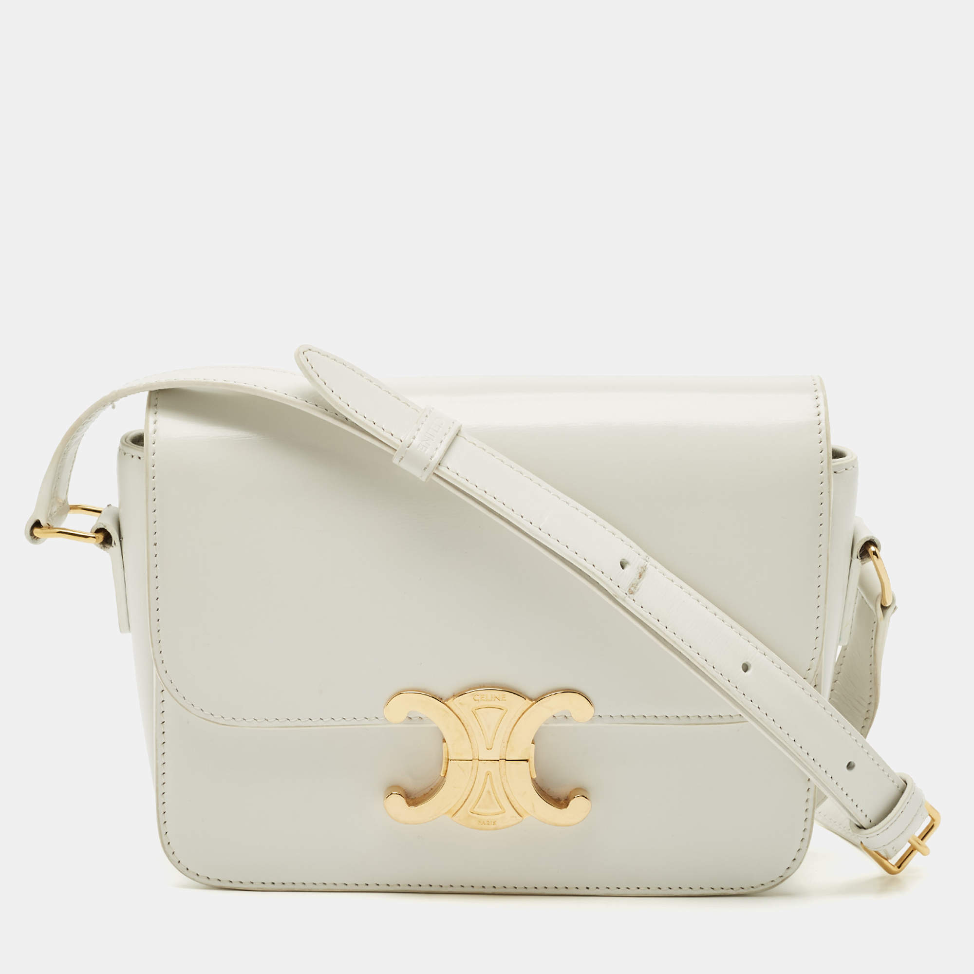 Pre Owned Celine White Leather Teen Triomphe Shoulder Bag