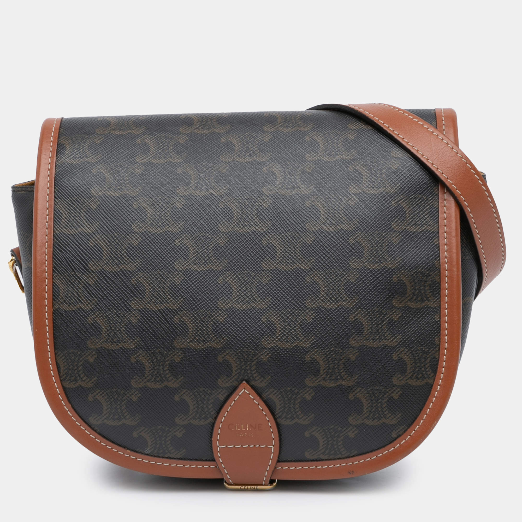 Celine Brown Medium Triomphe Coated Canvas Folco Crossbody