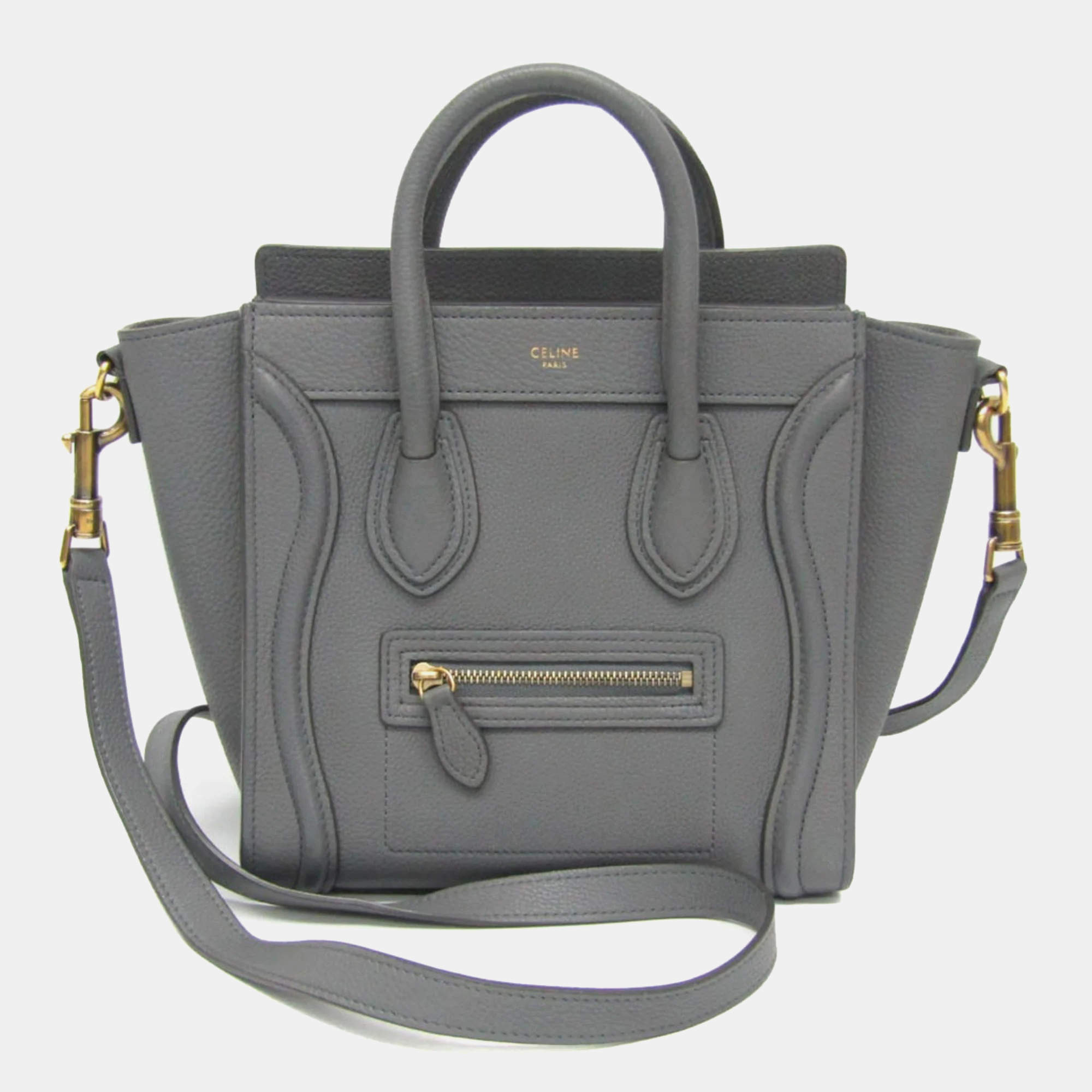 Celine Luggage Nano Gray Leather Top Handle Bag