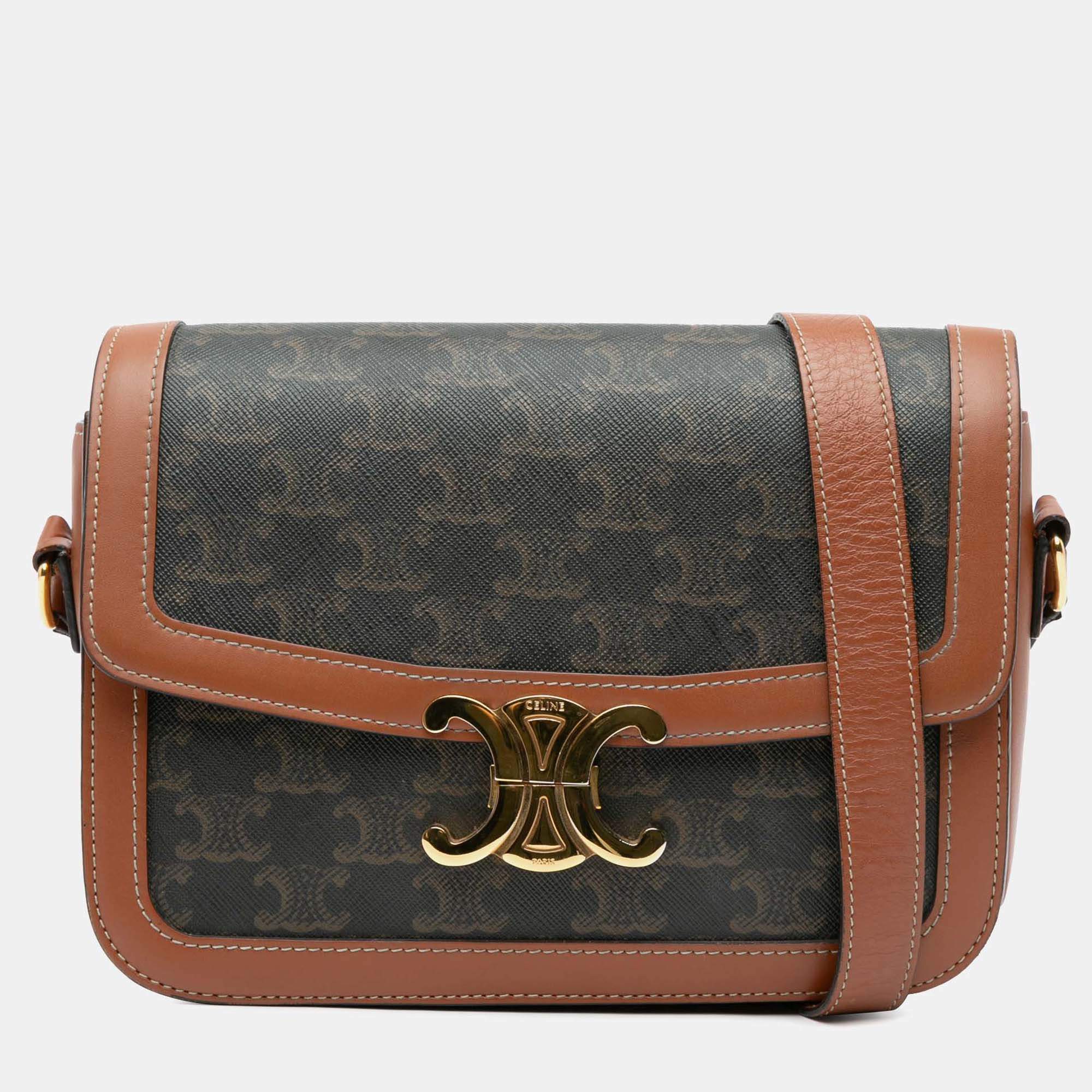 Celine Brown Classique Coated Canvas Triomphe Crossbody