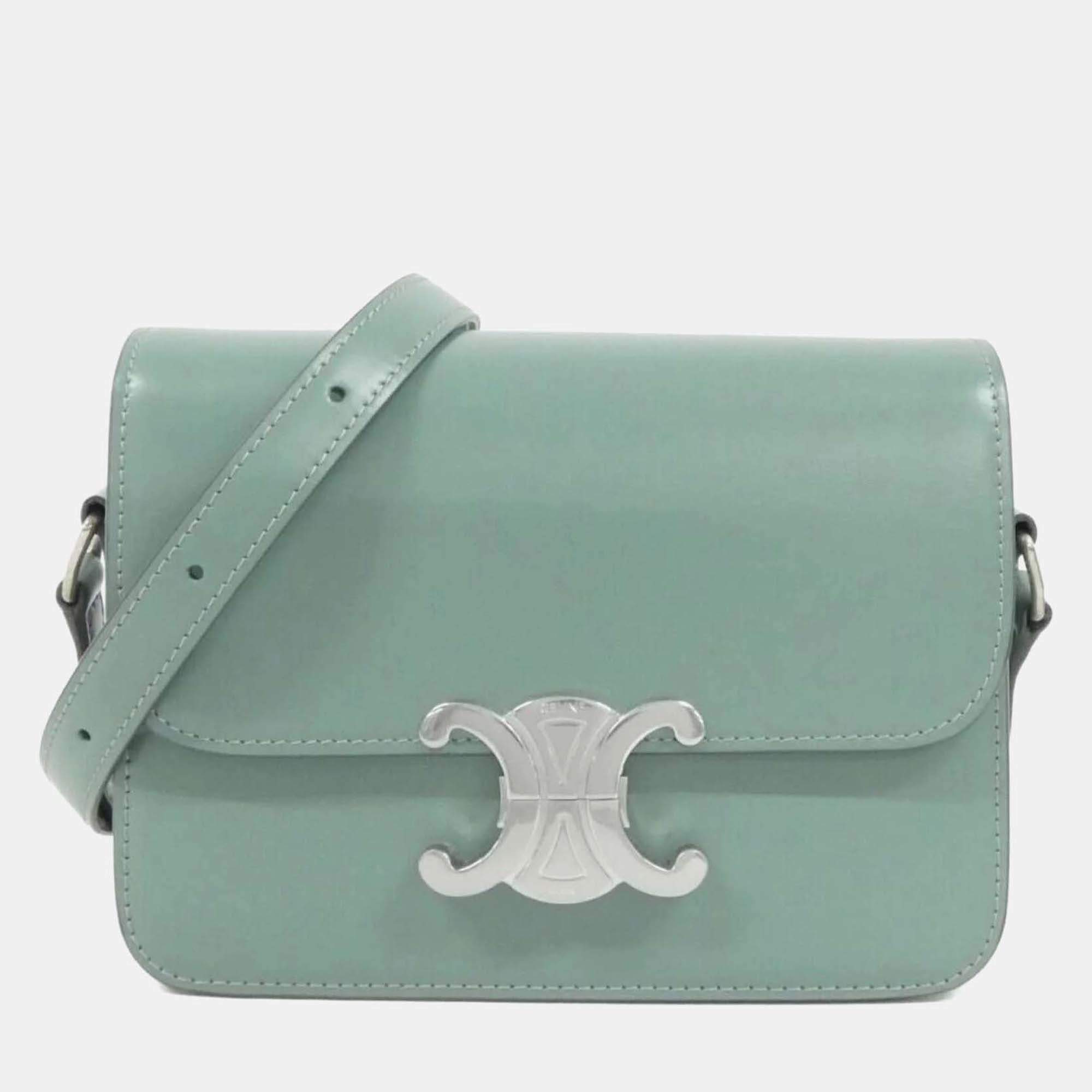 Celine Teen Triomphe Green Leather Handbag