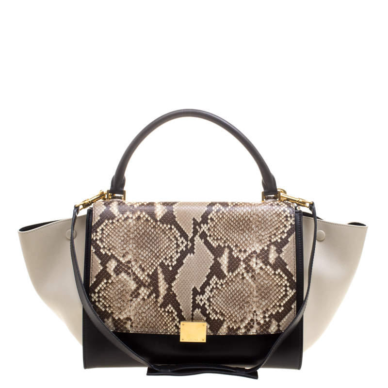 Celine Tri Color Leather and Snakeskin Medium Trapeze Tote