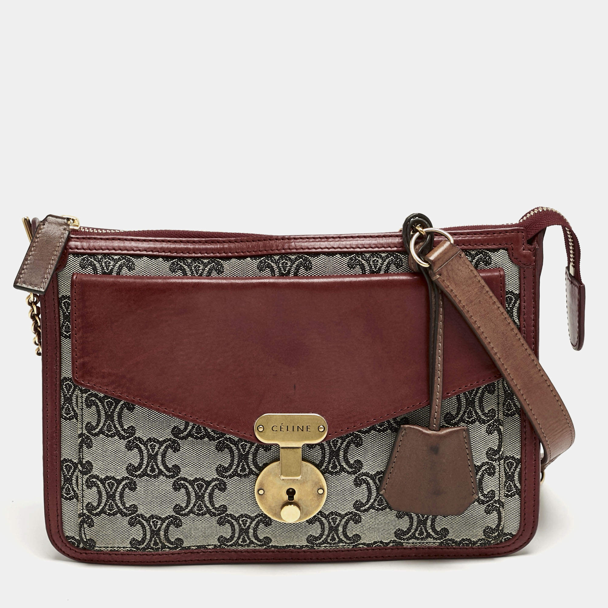 Pre Owned Celine Red/Grey Macadam Canvas Envelope Chain Clutch