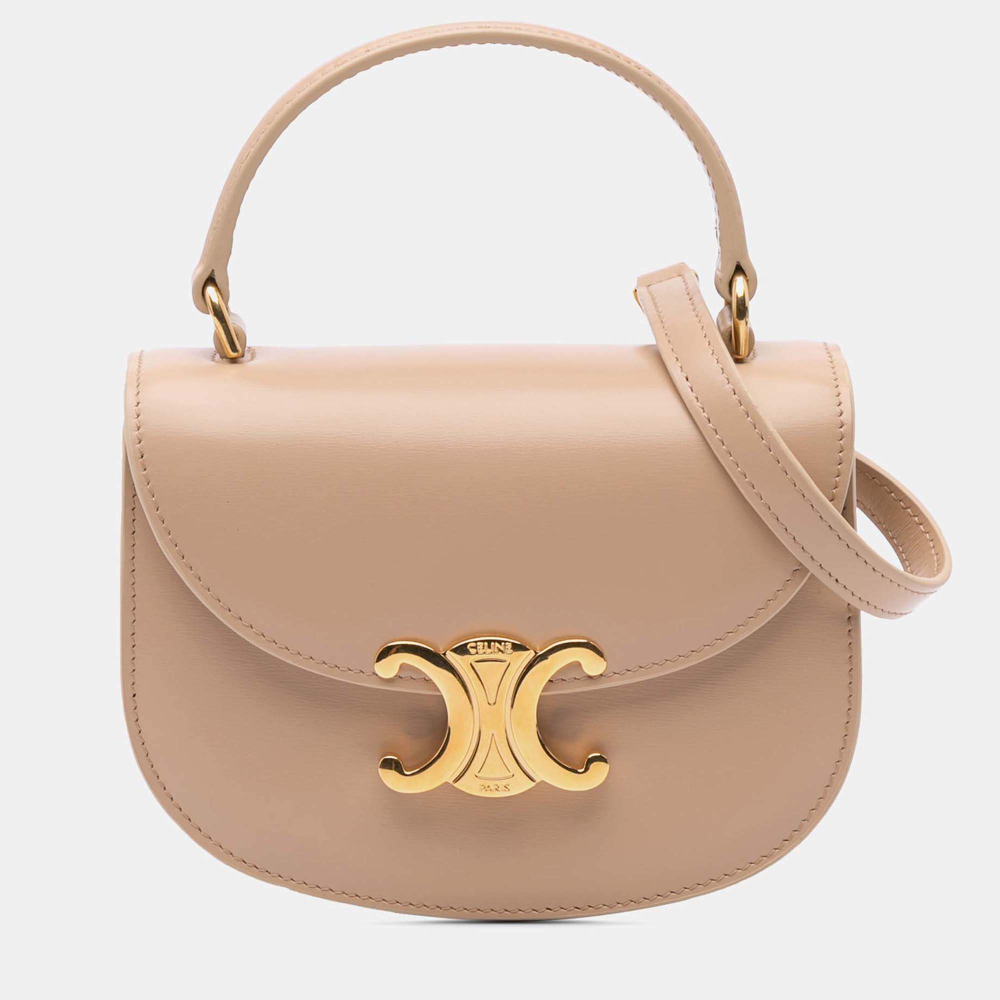 Celine Beige Mini Shiny Calfskin Besace Clea Satchel