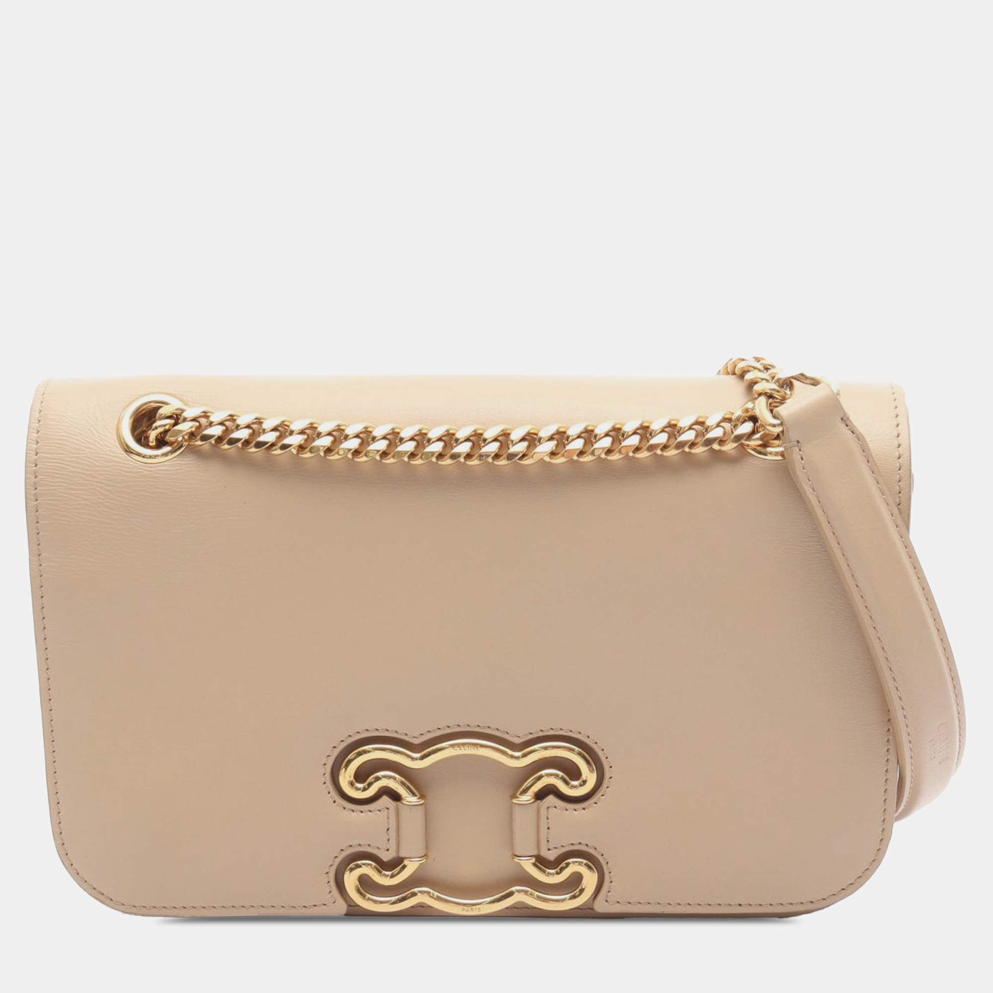 Celine Beige Medium Leather Triomphe Frame Crossbody