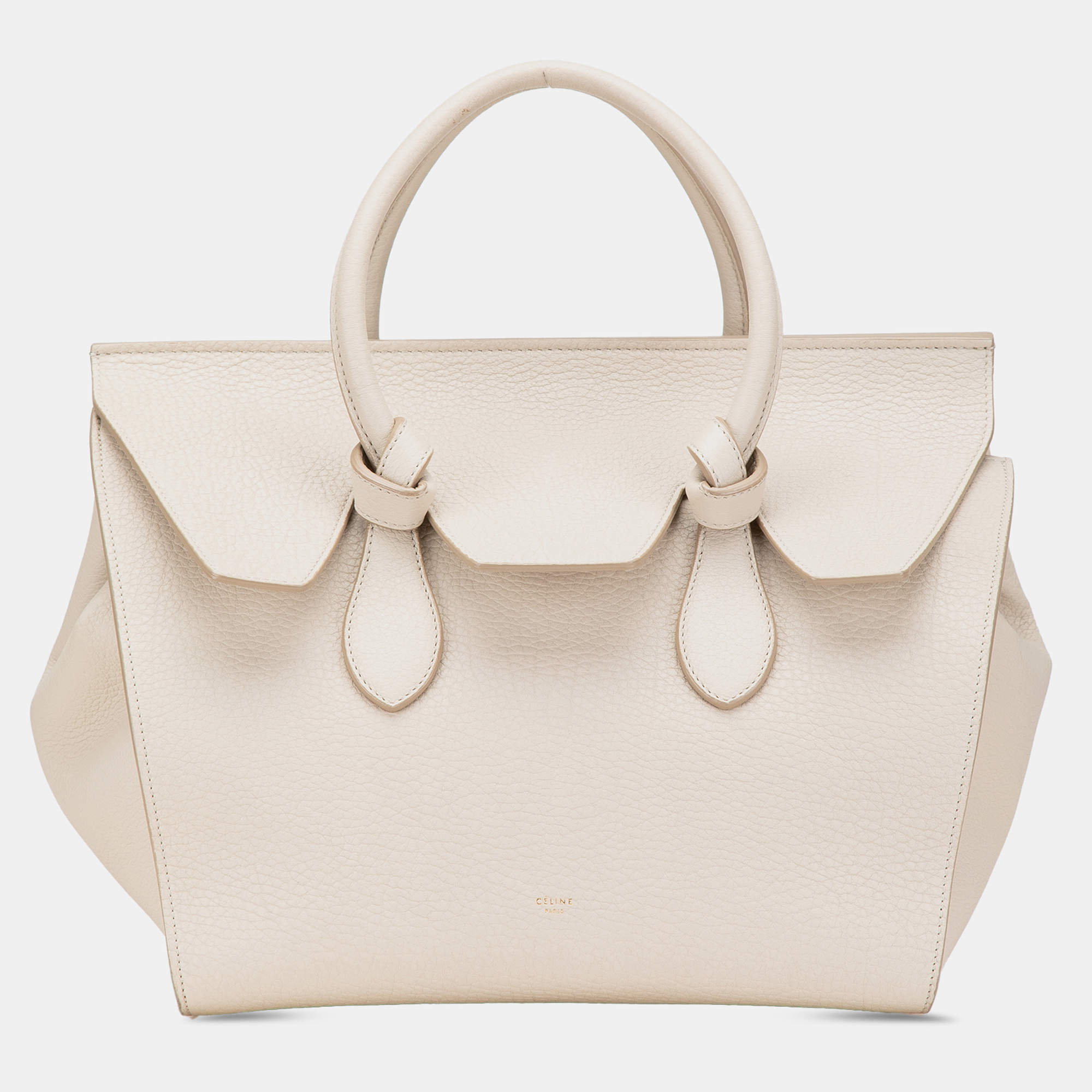 Celine White Small Grained Calfskin Tie Knot Handbag