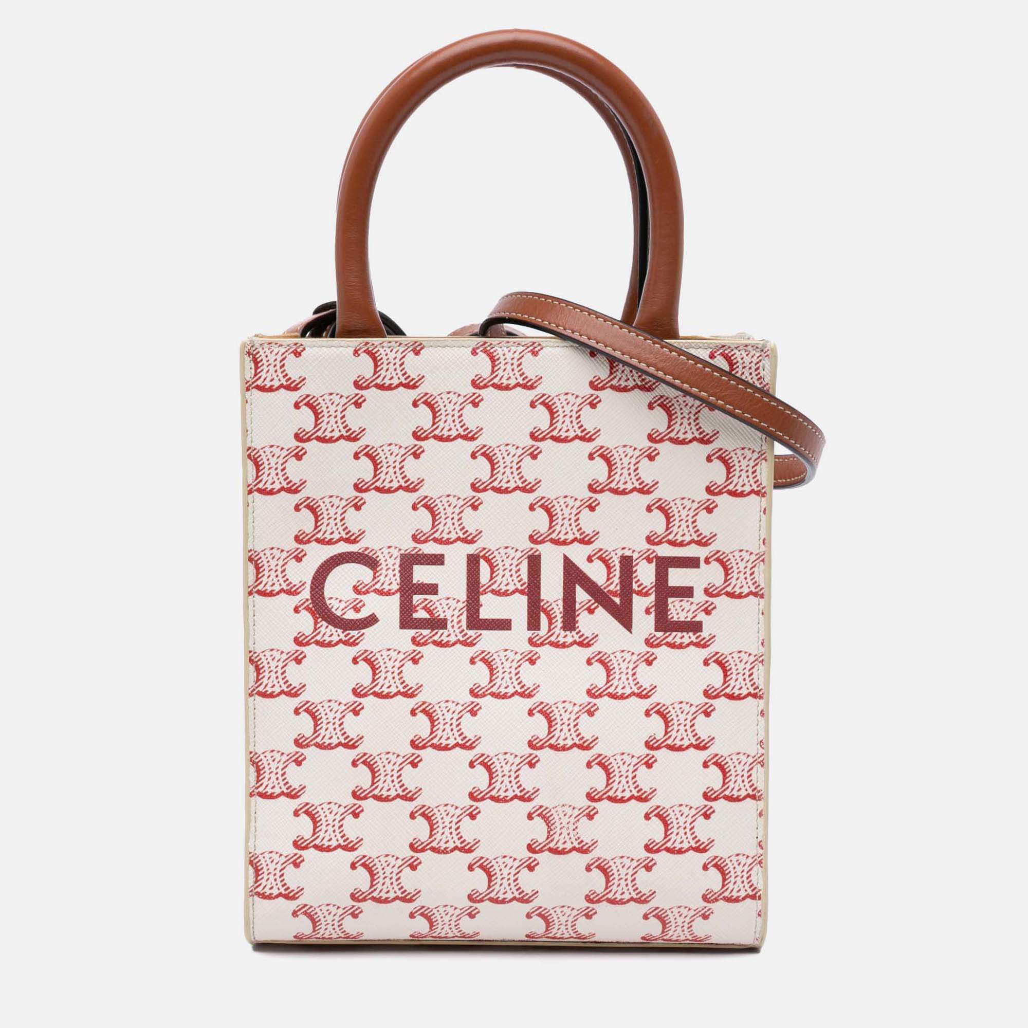 Celine White Mini Triomphe Coated Canvas Vertical Cabas Satchel