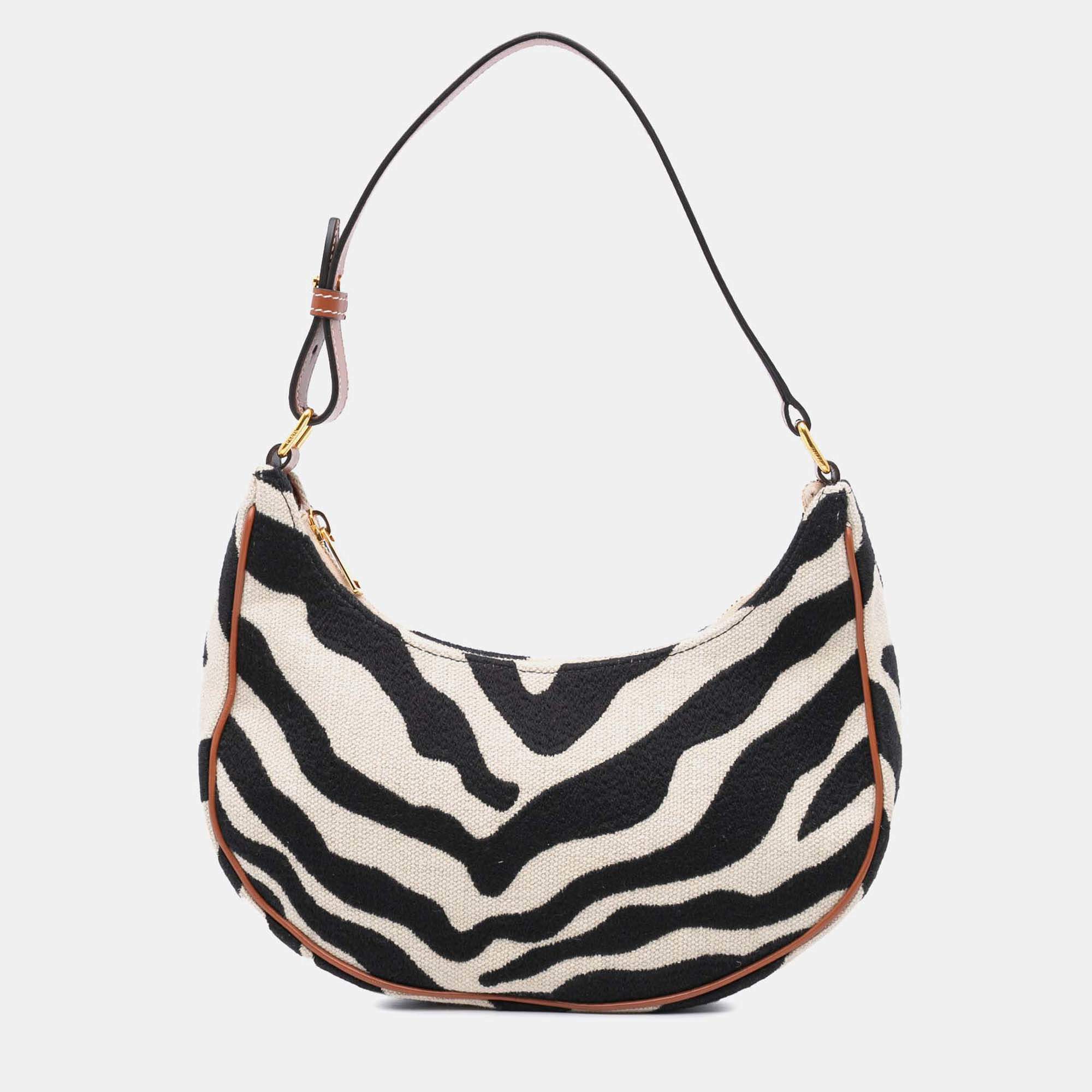 Celine Beige Black Zebra Print Canvas Ava Shoulder Bag