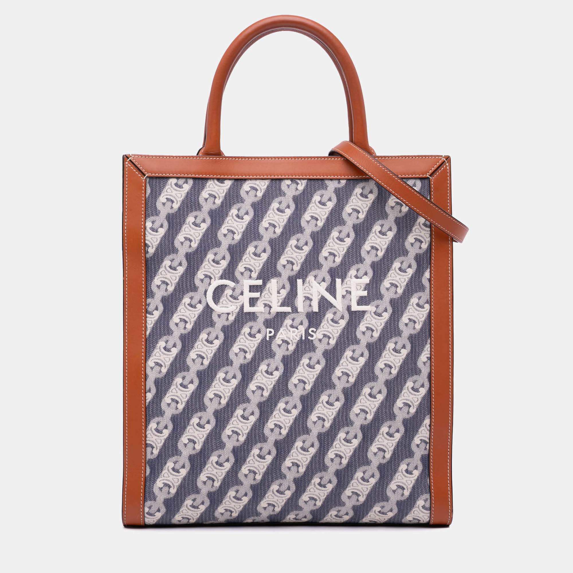 Celine Blue Small Canvas Triomphe Maillon Vertical Cabas Satchel