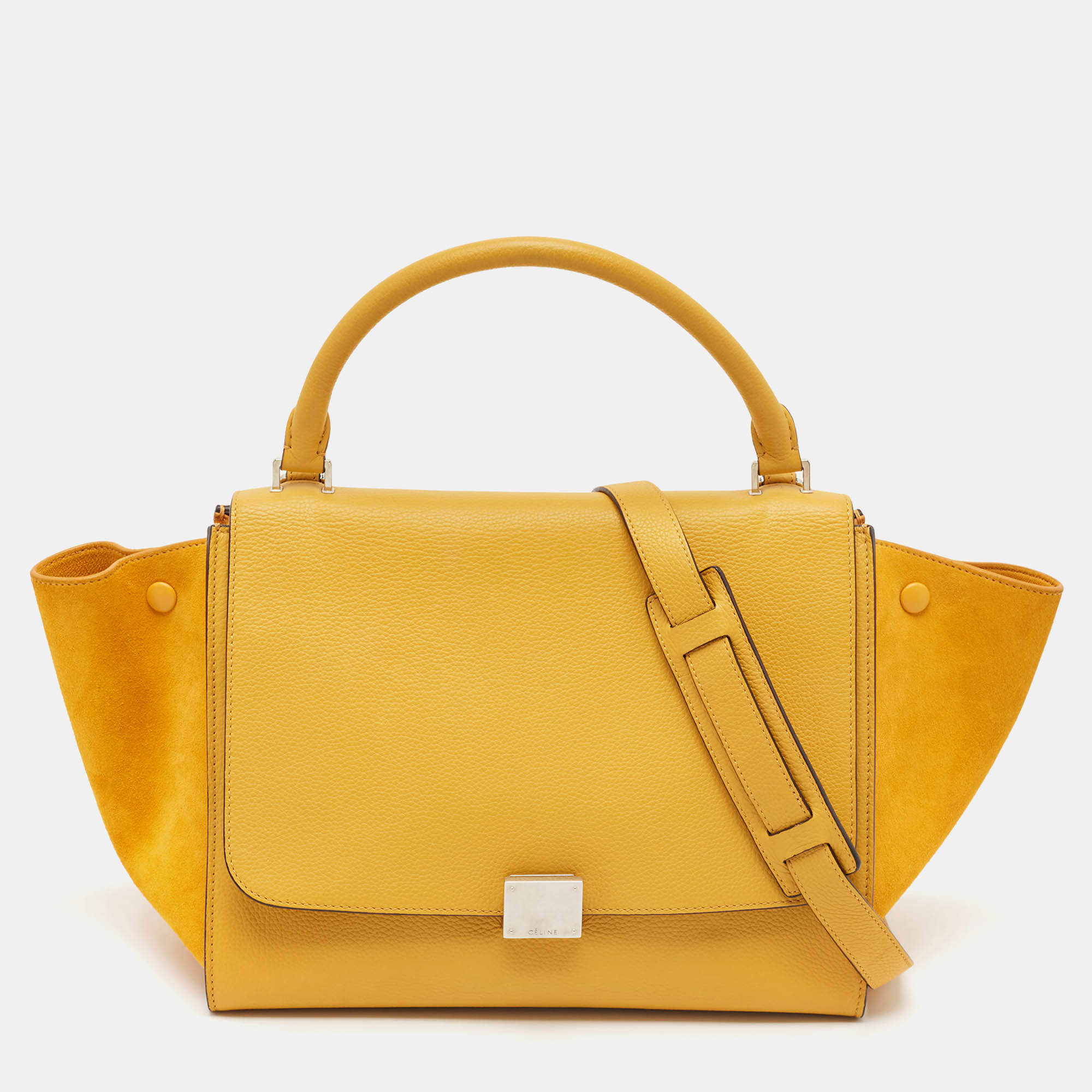 Celine Yellow Leather and Suede Medium Trapeze Top Handle Bag