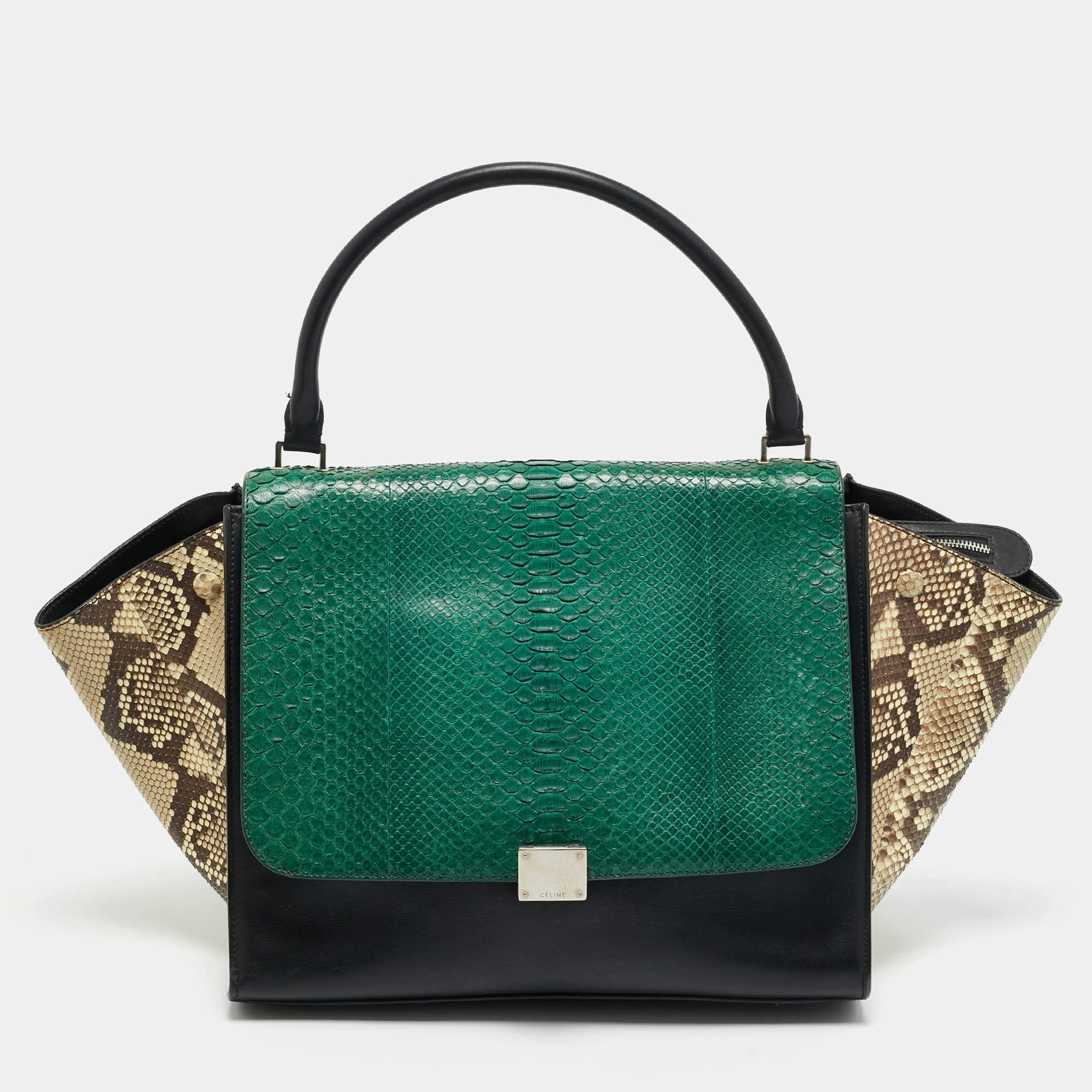 Celine Tricolor Python and Leather Large Trapeze Top Handle Bag