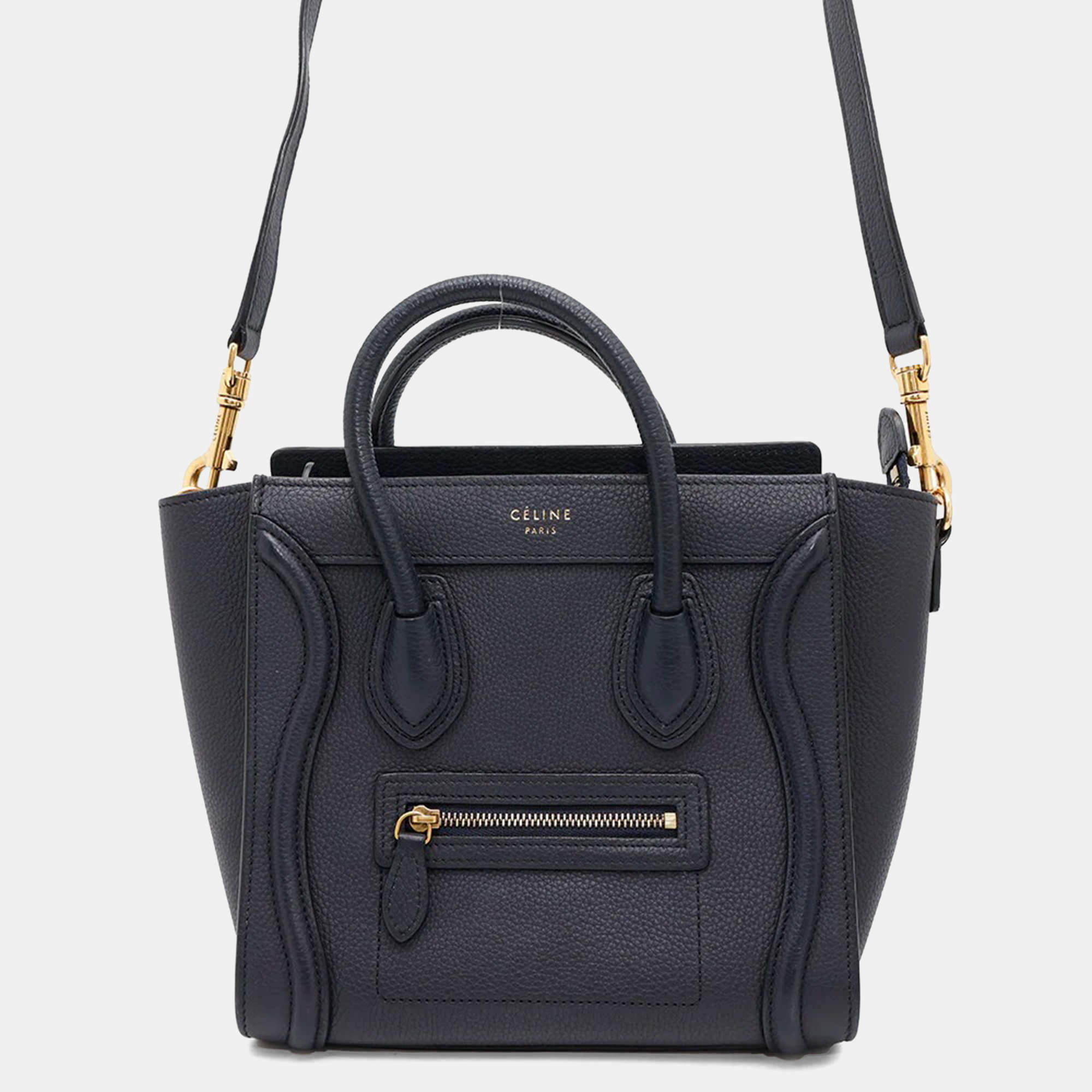 Celine Navy Leather Nano Luggage Shopper Tote