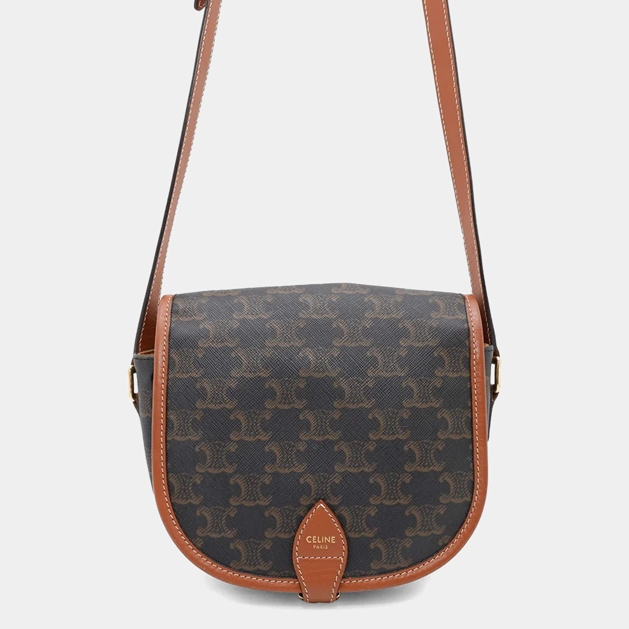 Celine Triomphe Falco Medium Tan PVC and Leather Shoulder Bag