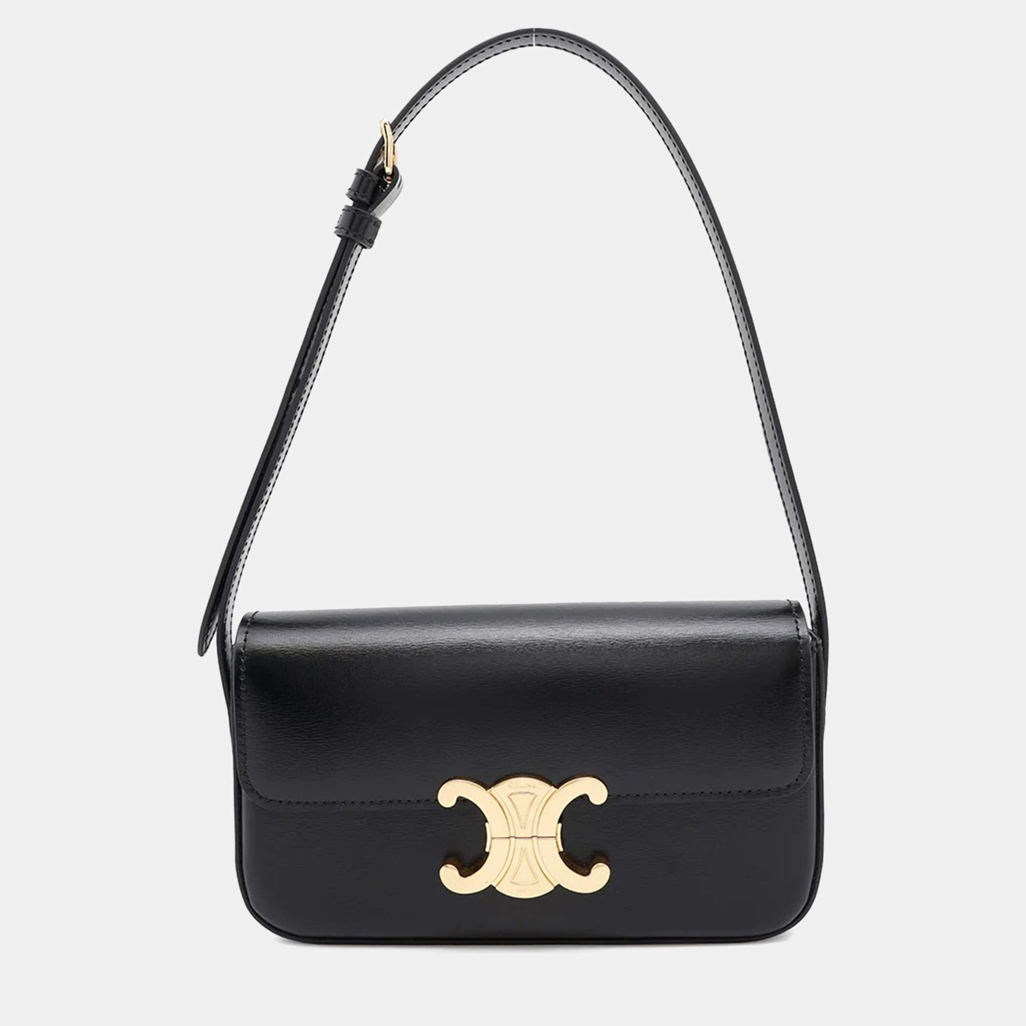 Celine Triomphe One Black Leather Shoulder Bag