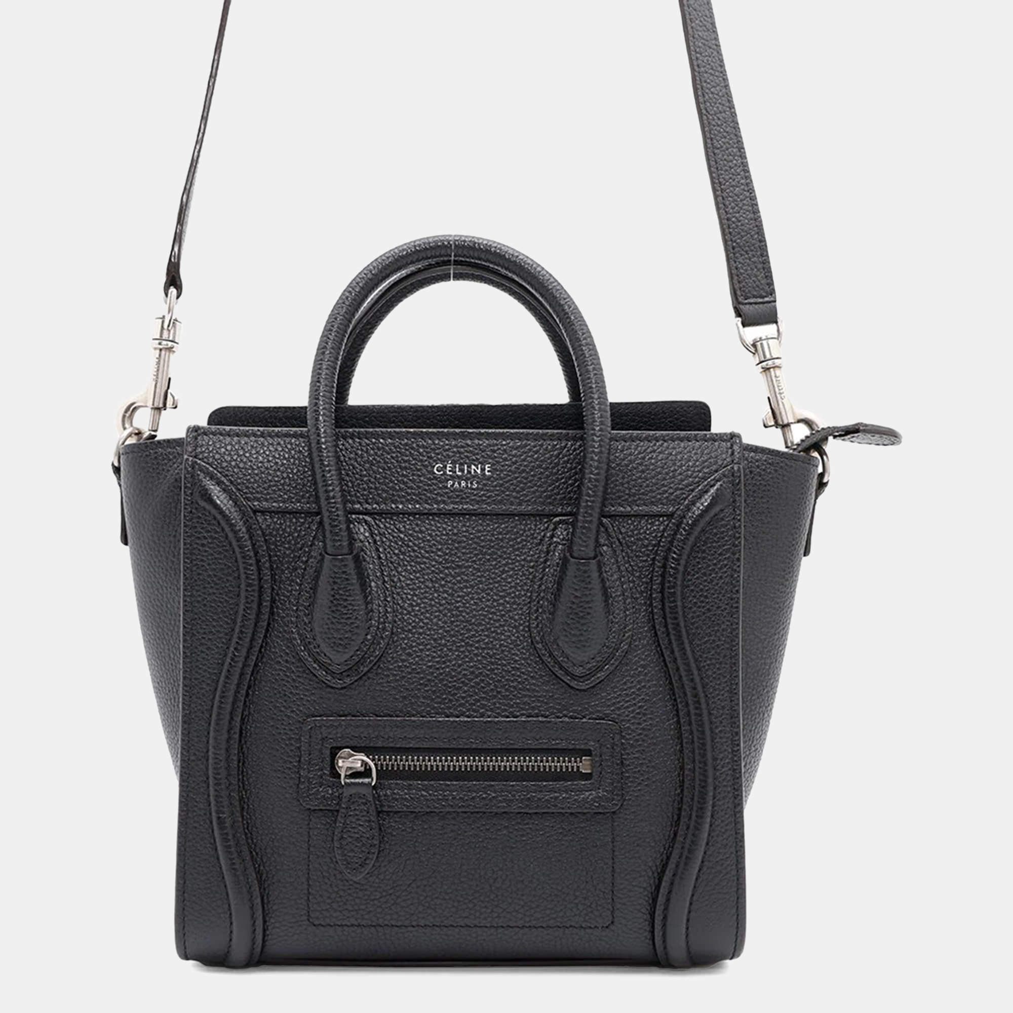 Celine Black Leather Nano Luggage Shopper Tote