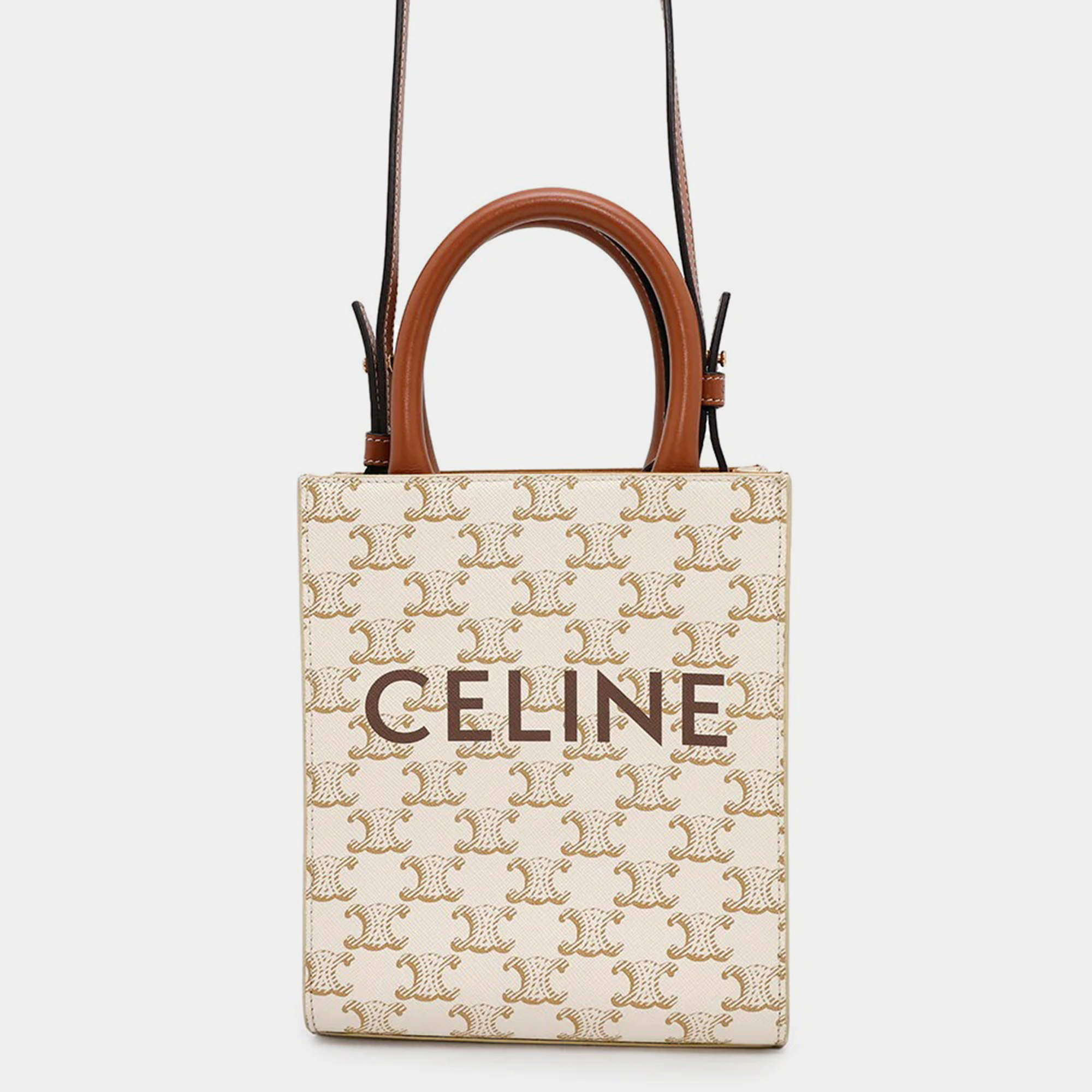 Celine Triomphe Vertical Cabas White Pvc Leather Size Mini