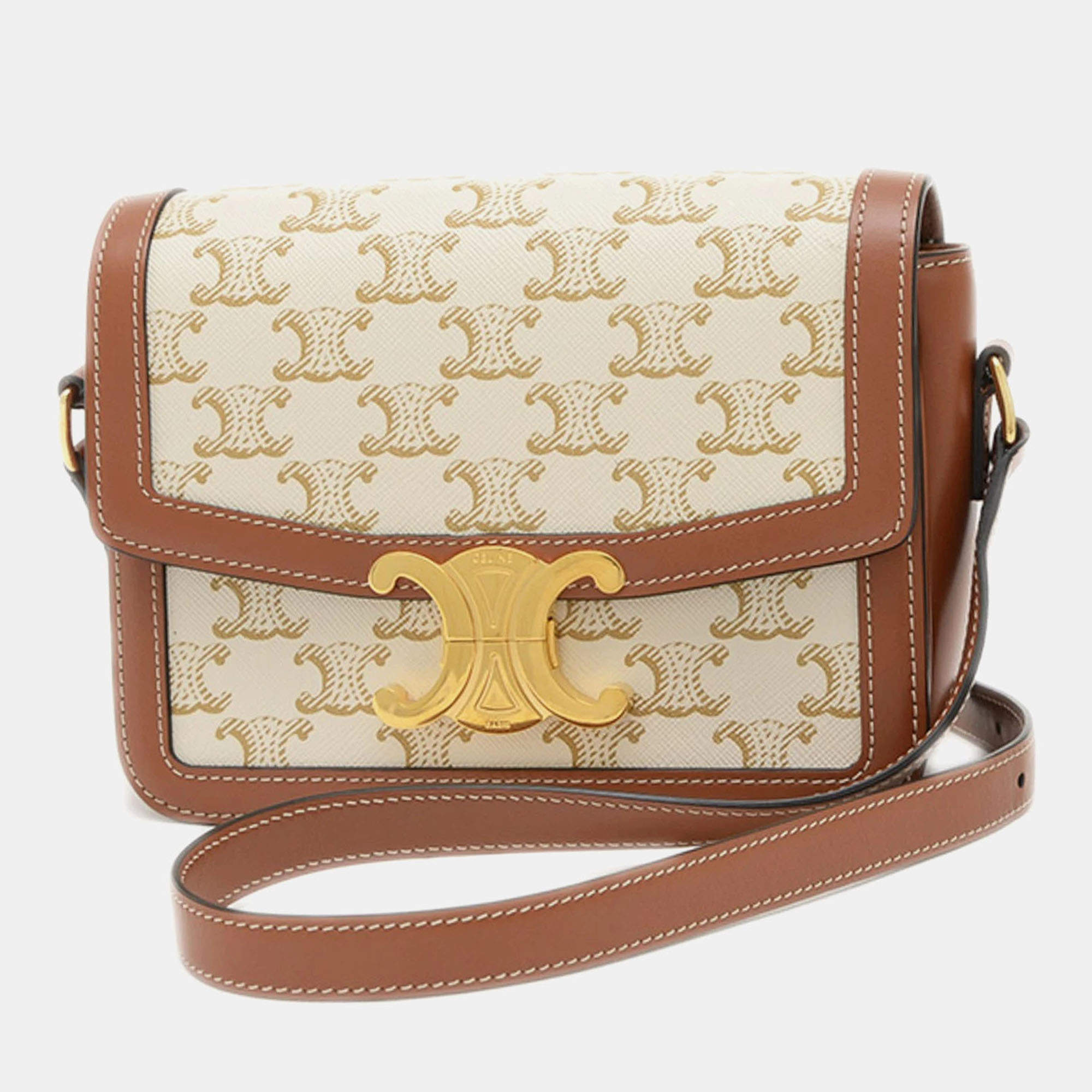 Celine Teen Triomphe Shoulder Bag White Tan