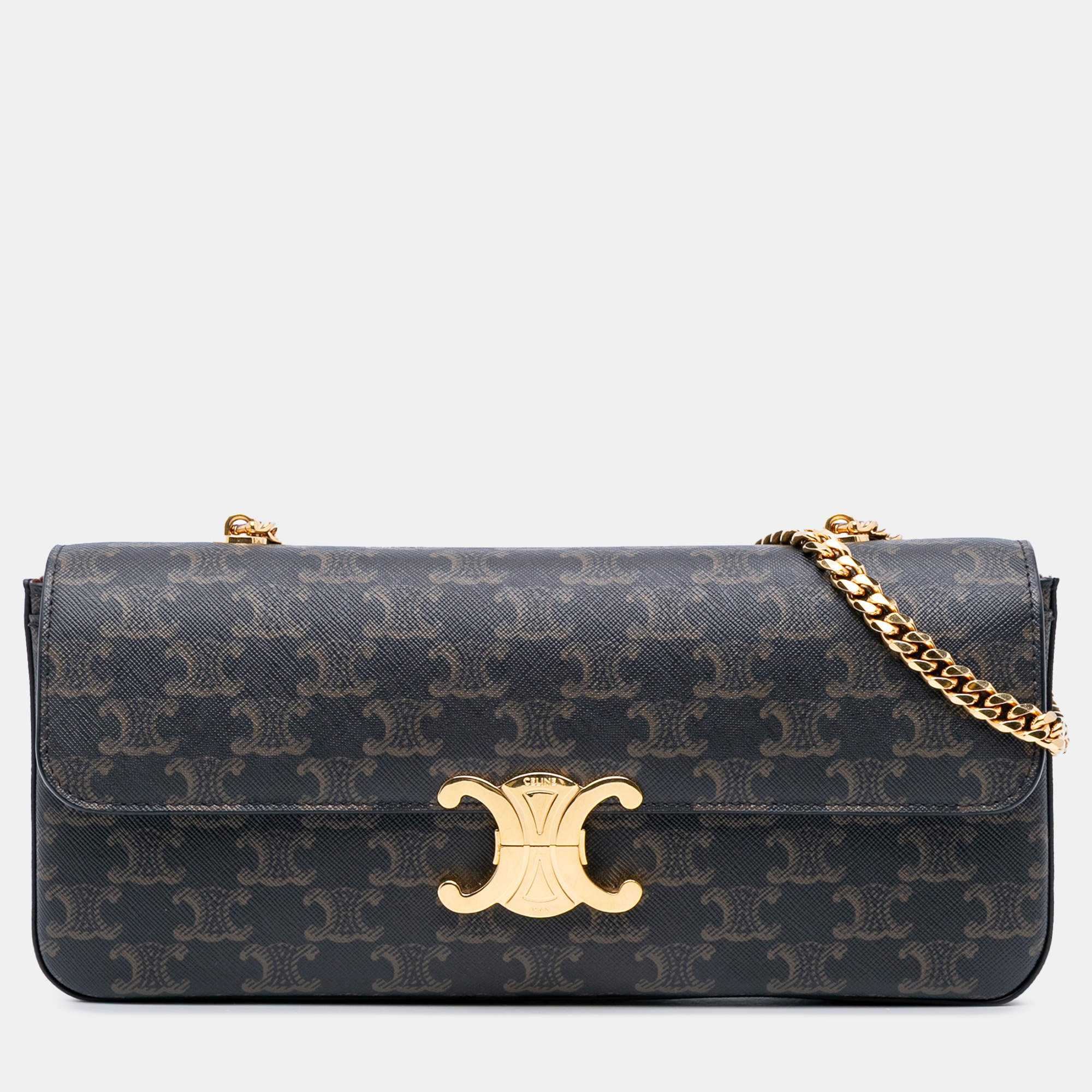 Celine Brown Triomphe Coated Canvas Chain Shoulder Bag