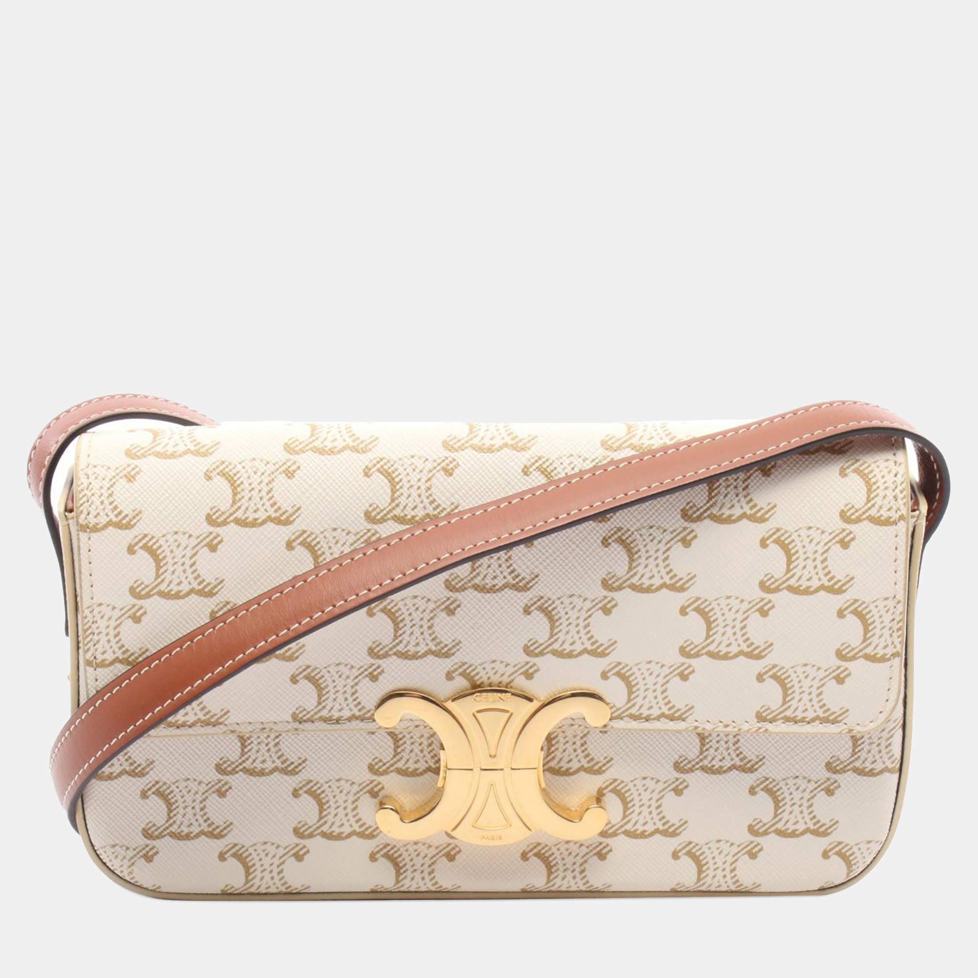 Celine White Triomphe Coated Canvas Claude Shoulder Bag