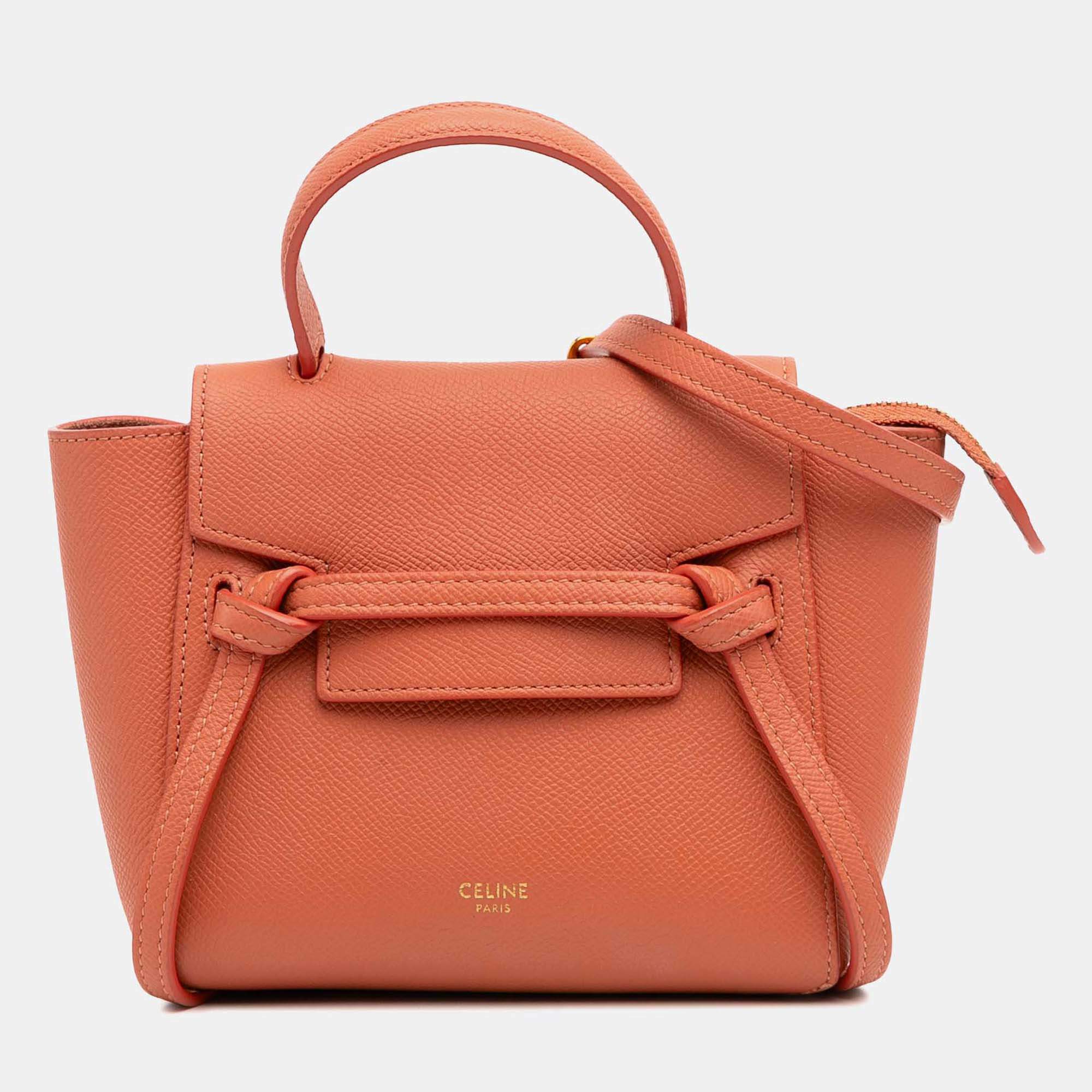 Celine Orange Pico Grained Calfskin Belt Bag