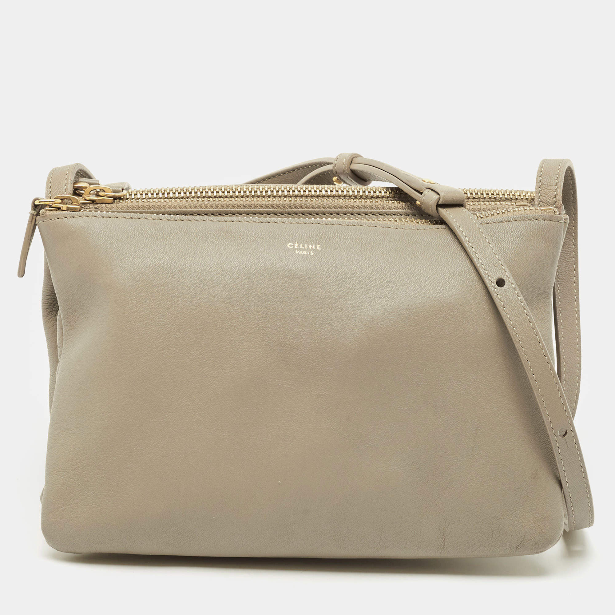 Celine Beige Leather Small Trio Crossbody Bag