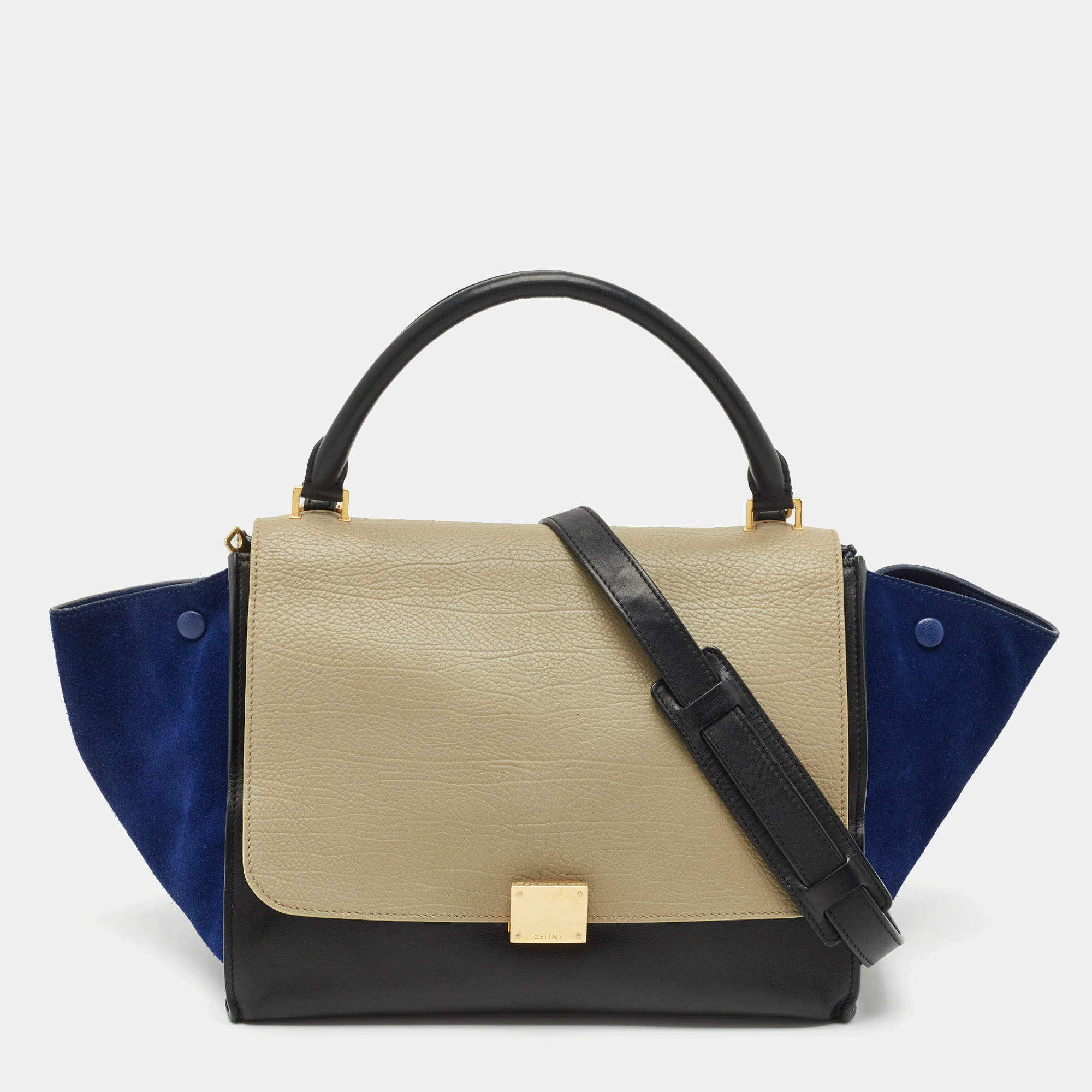 Pre Owned Celine Tricolor Leather and Suede Medium Trapeze Top Handle Bag